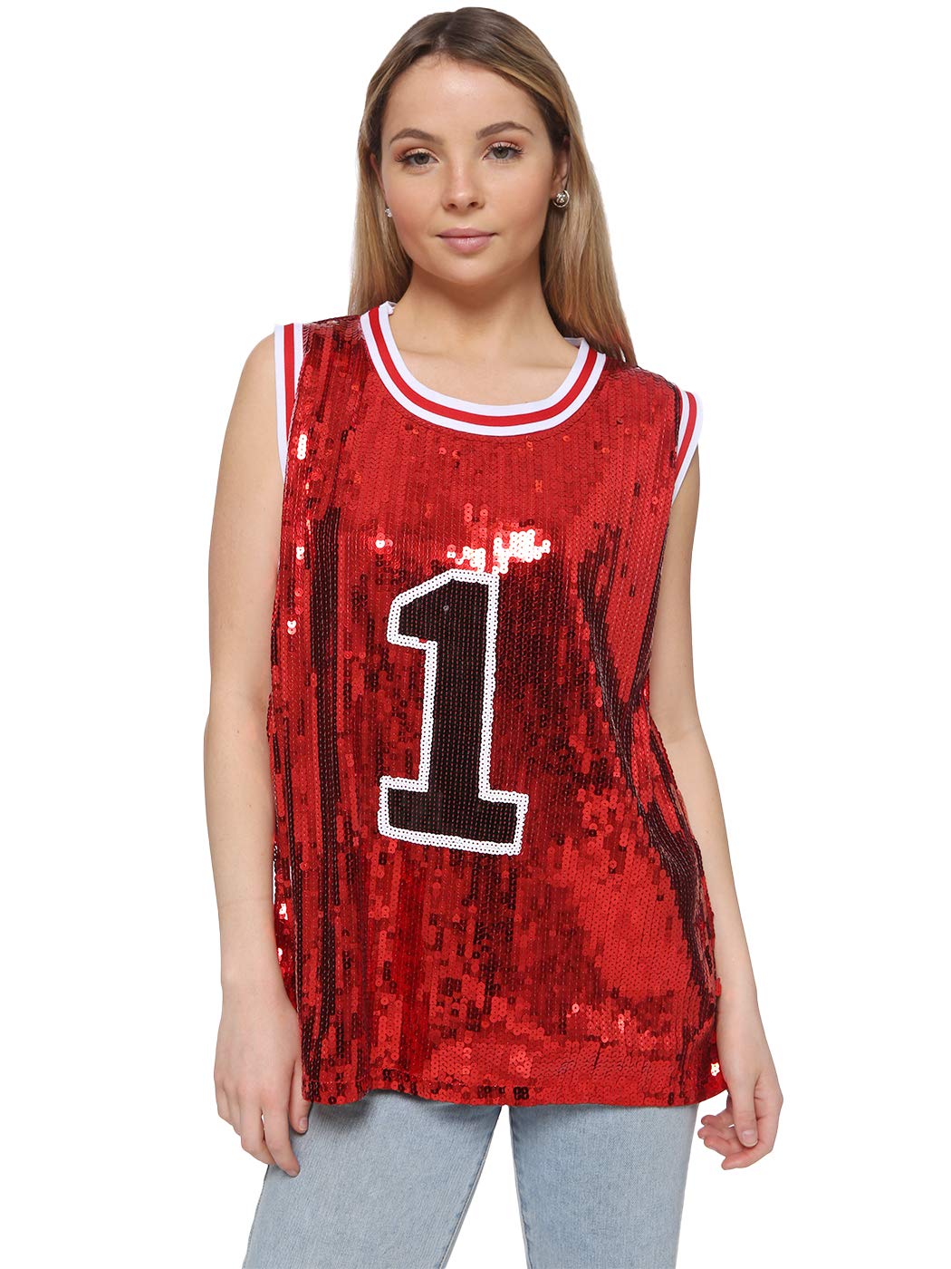 Anna-KaciSparkle Glitter Hip Hop T-Shirt Top Tunic Basketball Sequins Tank Vests