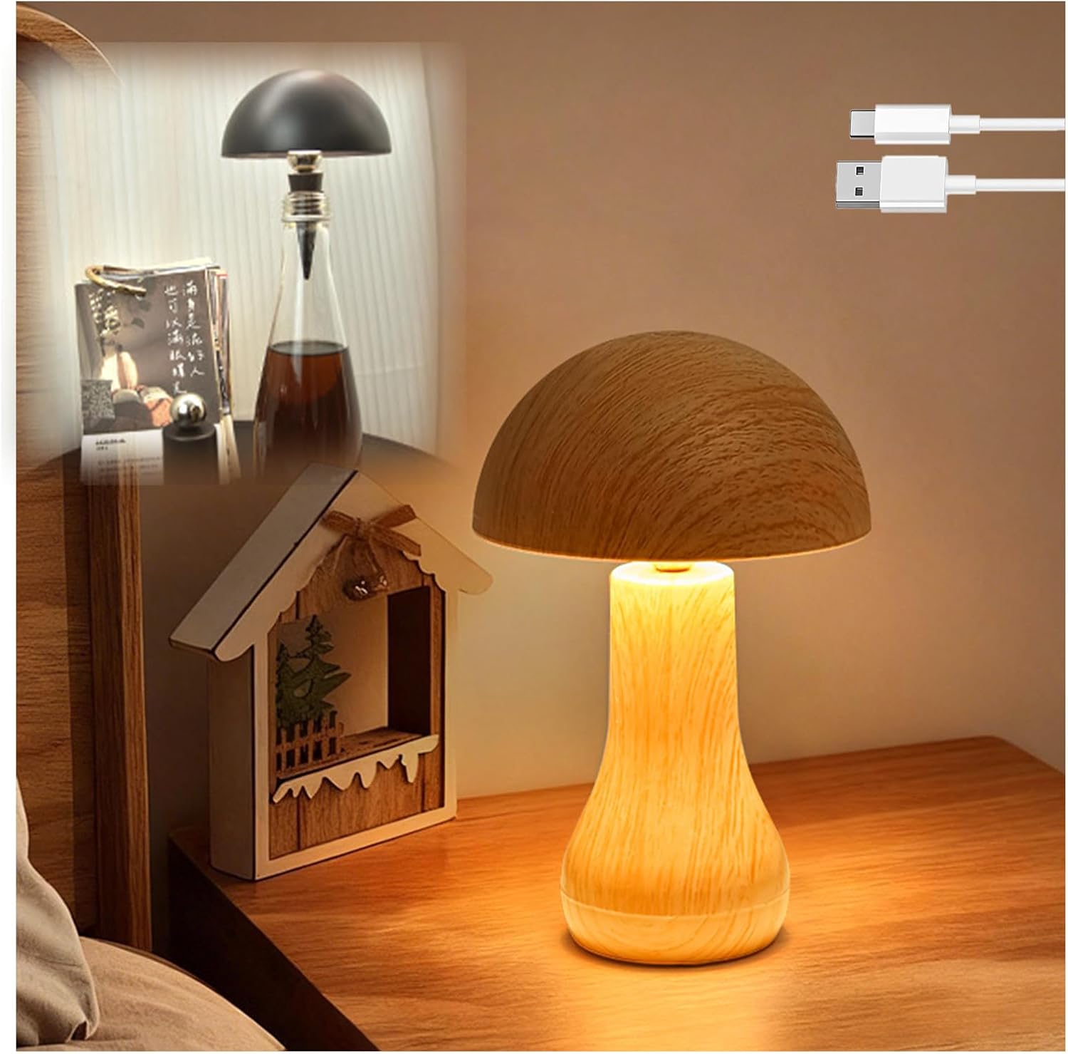 Mushroom Lantern Decorative Indoor,Rechargeable Fairy Light,Wireless Bottle Lamp，Battery Powered Light for Home,Dining Tables,Bedroom,Bars Decor