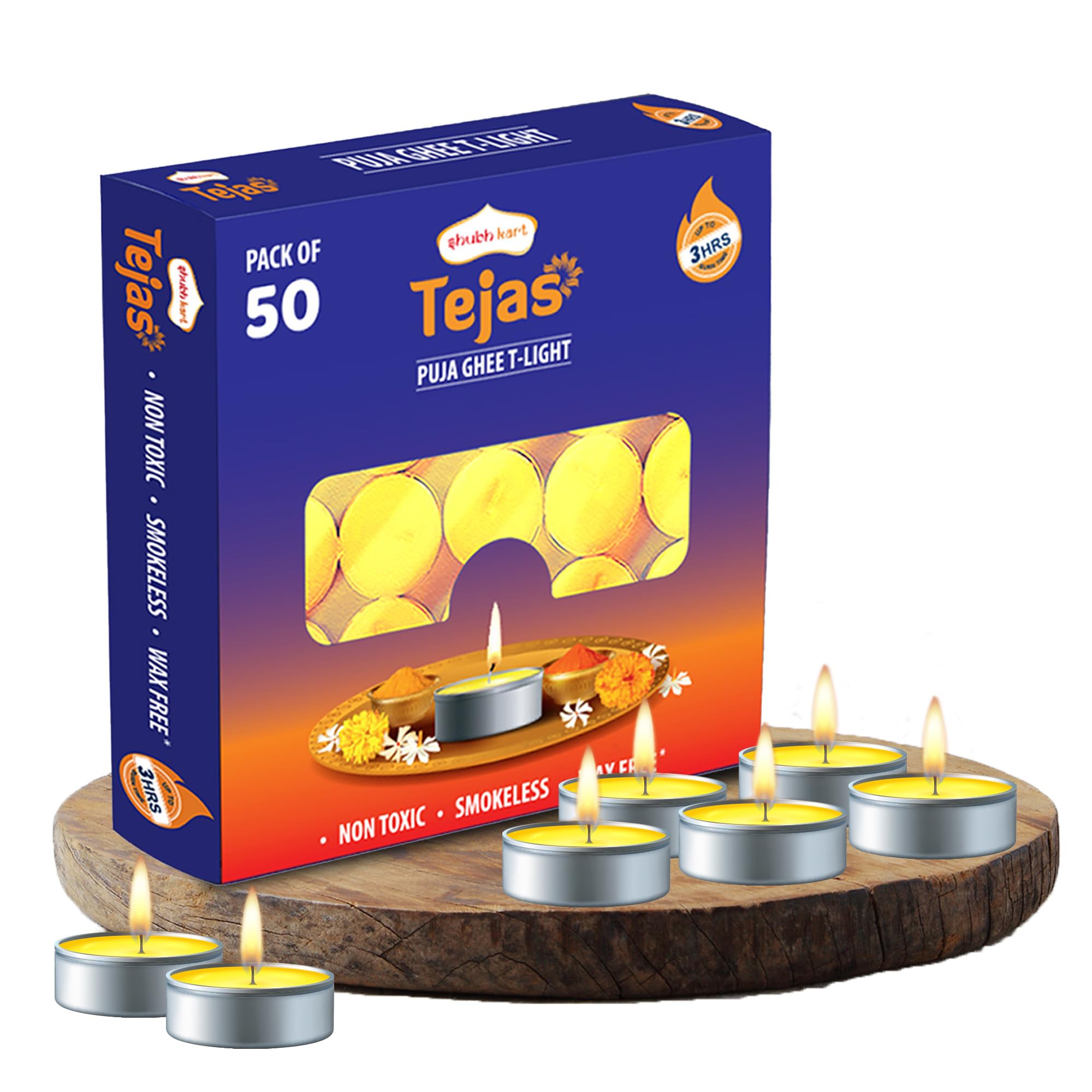 Shubhkart Tejas Puja Ghee T-Light Candles 50N | Non Toxic Smokeless & Wax Free Tea Light Candles Perfect for Home Decor, Prayers, Rituals|No Residue Long Lasting| 3 Hours Burn Time (Set of 50) (B0CBK5KRFP) Amazon Price History, Amazon Price Tracker