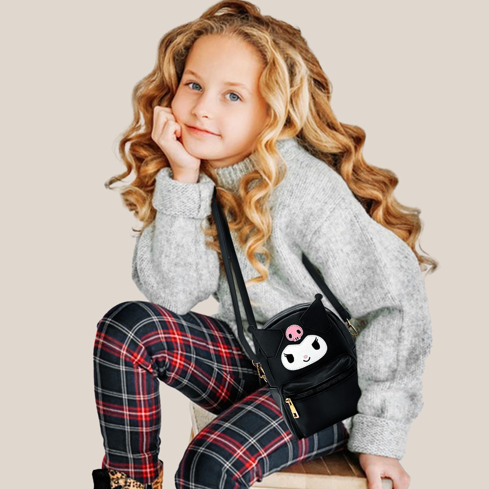 Kuromi Zaino Kawaii Kuromi pelle PU Accessorio per borse plastica My Melody, Sanrio per ragazze con piccola borsa carina Kitty Nero