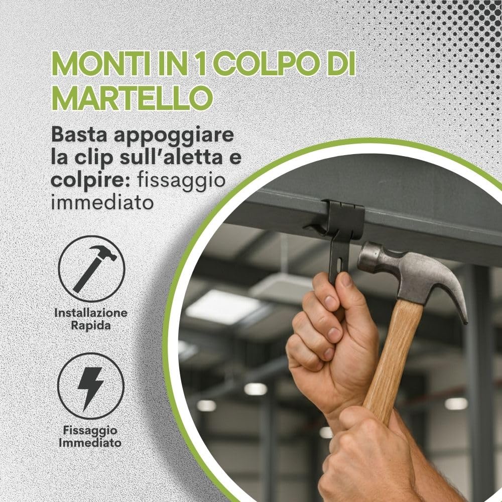 CLIP IN ACCIAIO PER FISSAGGIO SU TRAVE DI FERRO AD H (Per aletta da 4 a 10 mm)