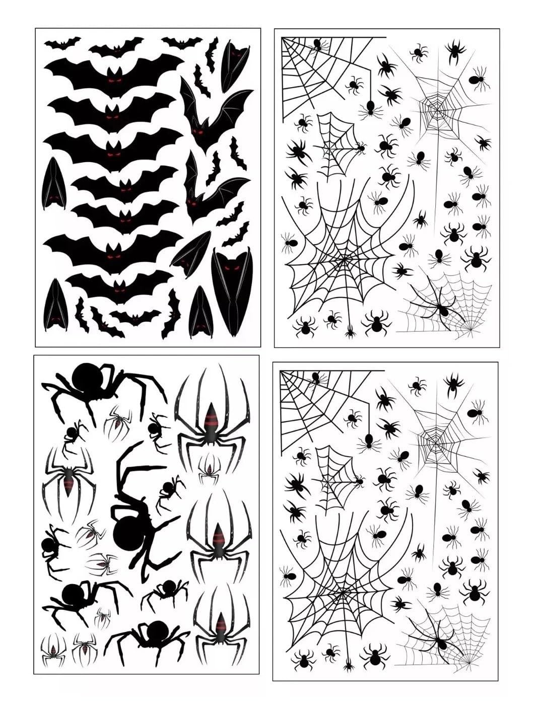 Decsee Black 100Pcs+ Halloween Window Stickers Halloween Decorations Bats Spiders Cobwebs Removeable Reusable Decals Clings