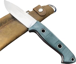 HUAAO Full Tang Fixed Blade Knife with Leather Sheath, Buschcrafter 162 Outdoor Knife with Green G10 Handle, EDC for Hunting, Camping, Outdoor, Bushcraft - HUAAO