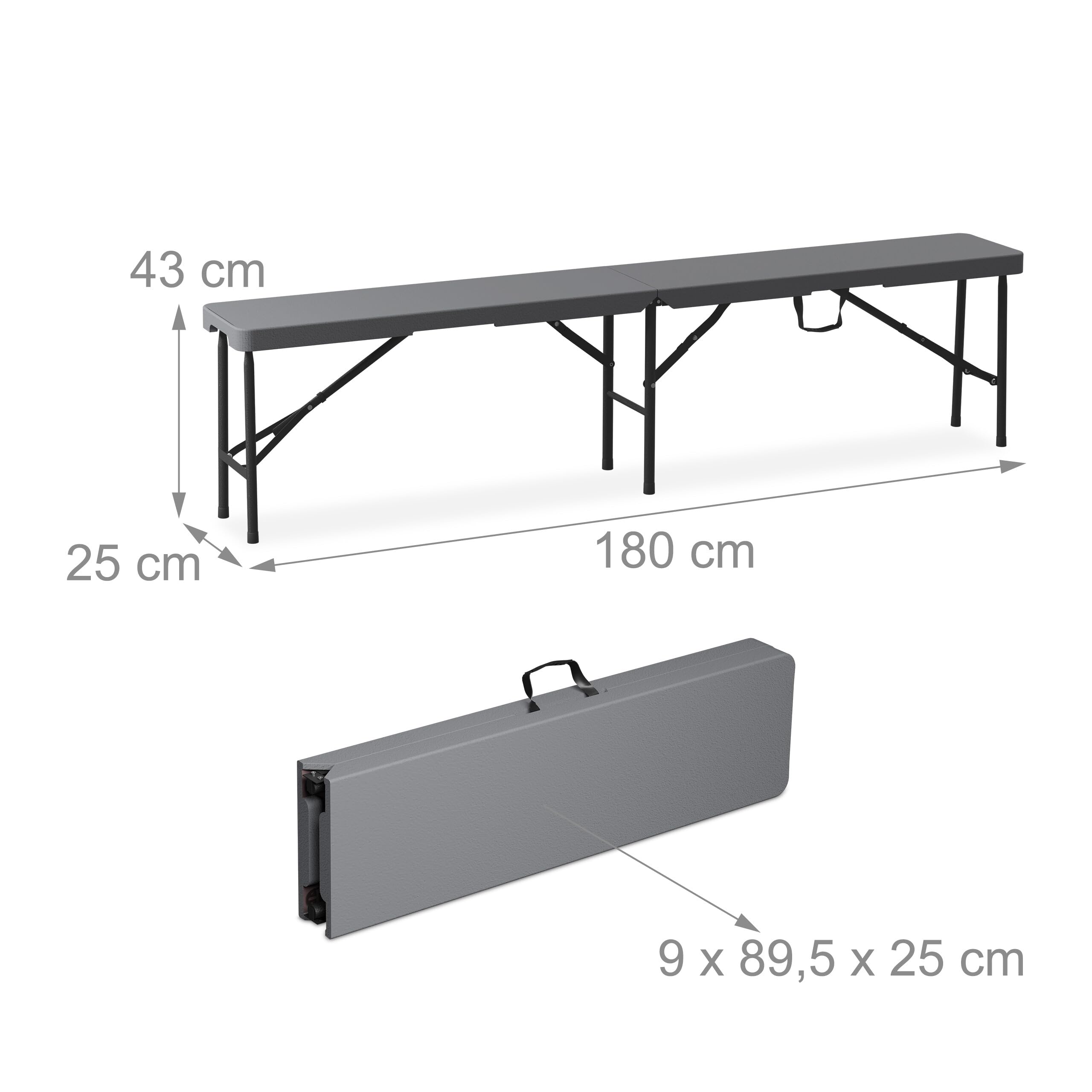 Relaxdays Ensemble Table Pliante et 2 bancs, pour Jardin, pavillon ou Camping, 180 cm, pour Les fêtes, Gris