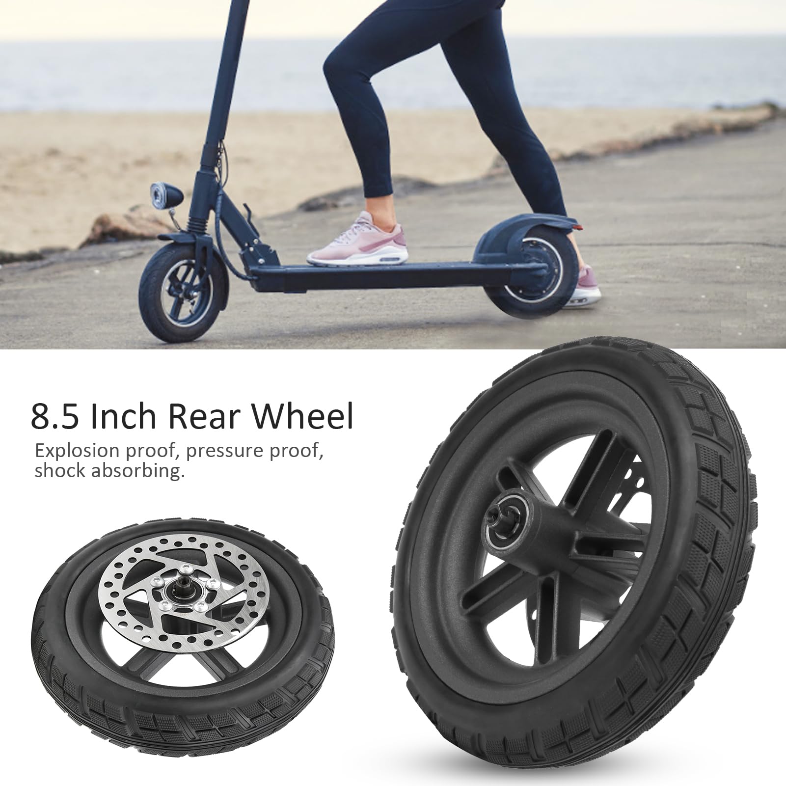 Tbest Ensemble de Remplacement de Pneu Arrière de Roue Arrière de 8,5 Pouces, Ensemble de Remplacement de Scooter, Frein à Disque de 120 Mm, Antidéflagrant, Absorption des Chocs