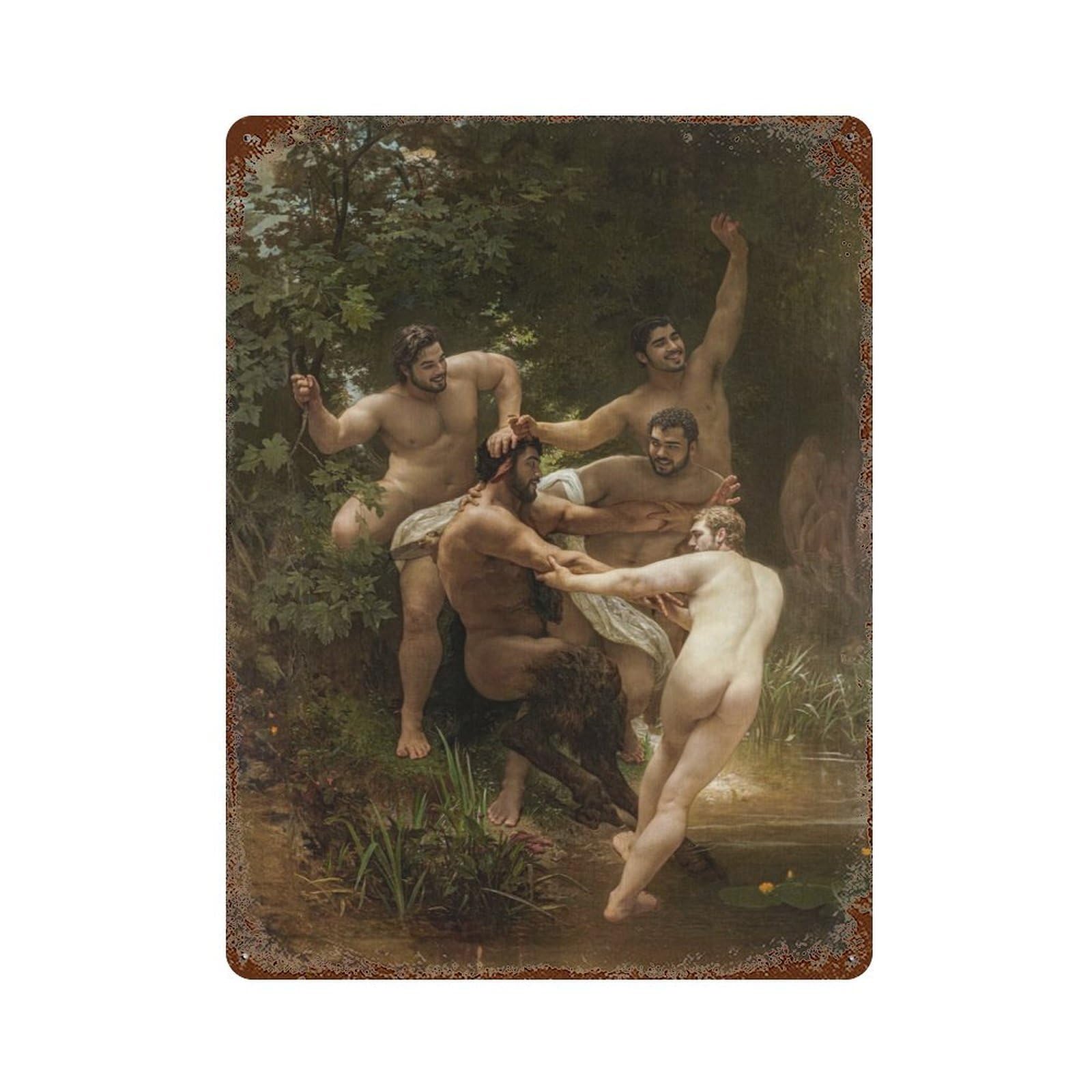 Nymphs And Satyr Decorative Tin Sign 15.7"x11.8", Farmhouse Wall Decor for Living Room, Hallway And Home Decor
