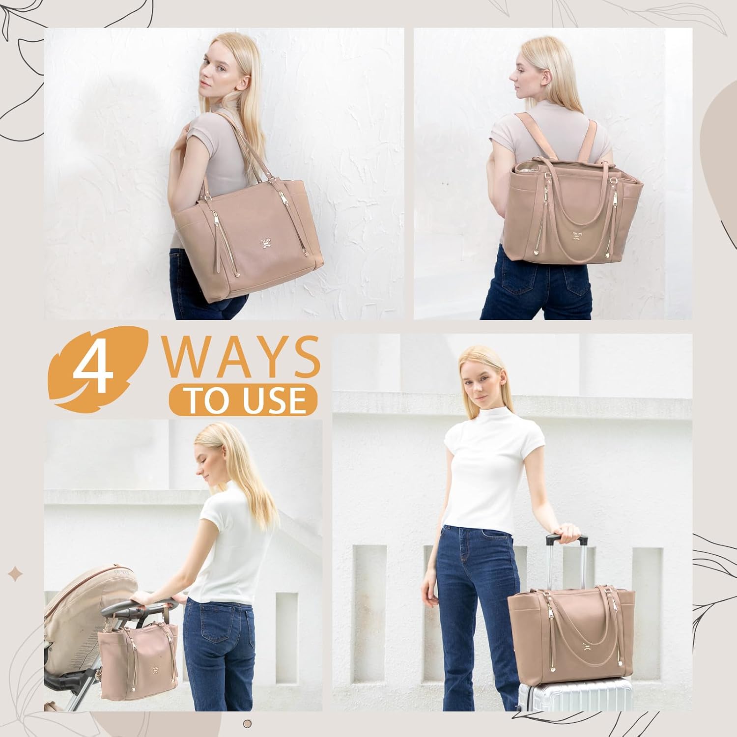 miss fong Diaper Bag Tote Leather Diaper Bag Backpack, Large Capacity Mommy Bag Hospital Bag Pacifier Case Diamond Brown Holds 2 Pacifiers, with Clip