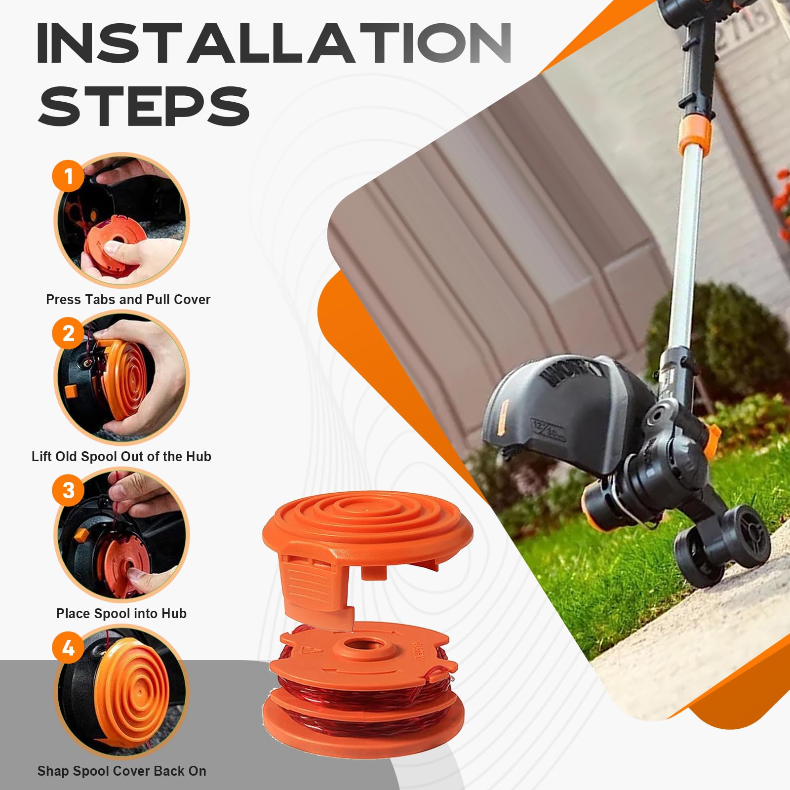 WA0007 50022833 Compatibile con decespugliatori elettrici con filo Worx WG116 WG118 WG119 WG124 WG183, ricambio Edger ricambi bobina linea 0,6 x 4,9 m 0,065 '' 11 confezione (10 bobine, 10 bobine, 10