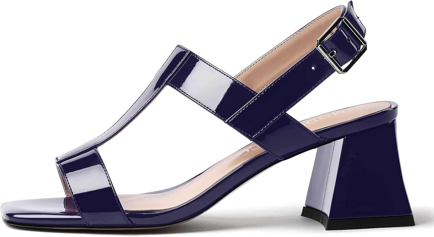 MODENCOCO Women's Strap Buckle Patent Slingback Dating Fashion Square Toe Chunky Low Heel Heeled Sandals 2 Inch - Image 2