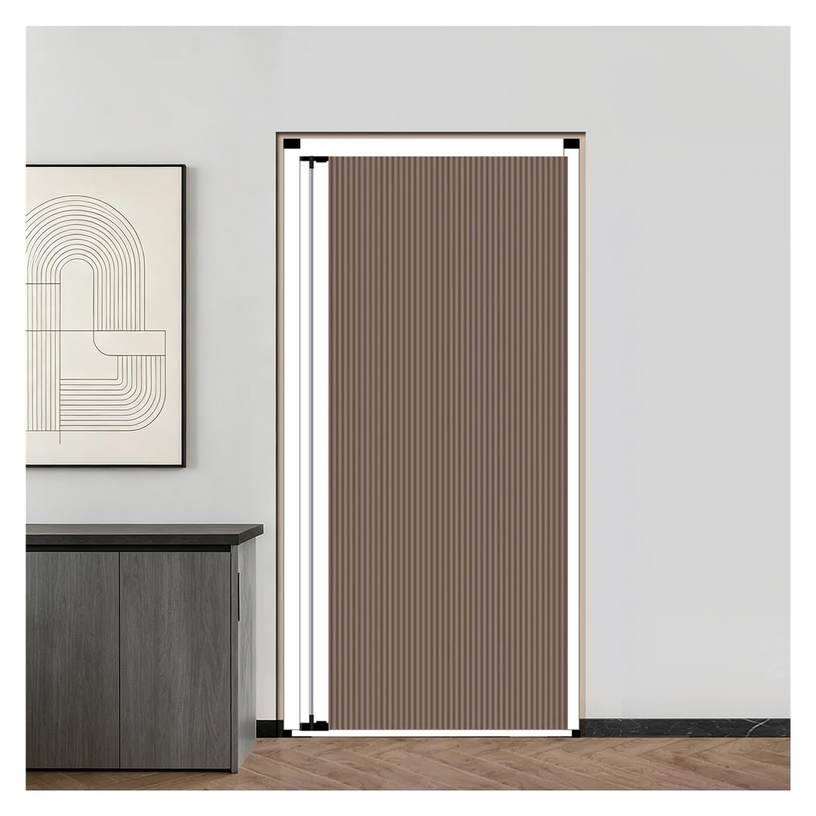 Kphymod Brown No Drilling Invisible Folding Accordion Door, Privacy Sliding Room Separator, Honeycomb Cloth Divider For Closet & Storage Room(,80X210cm)