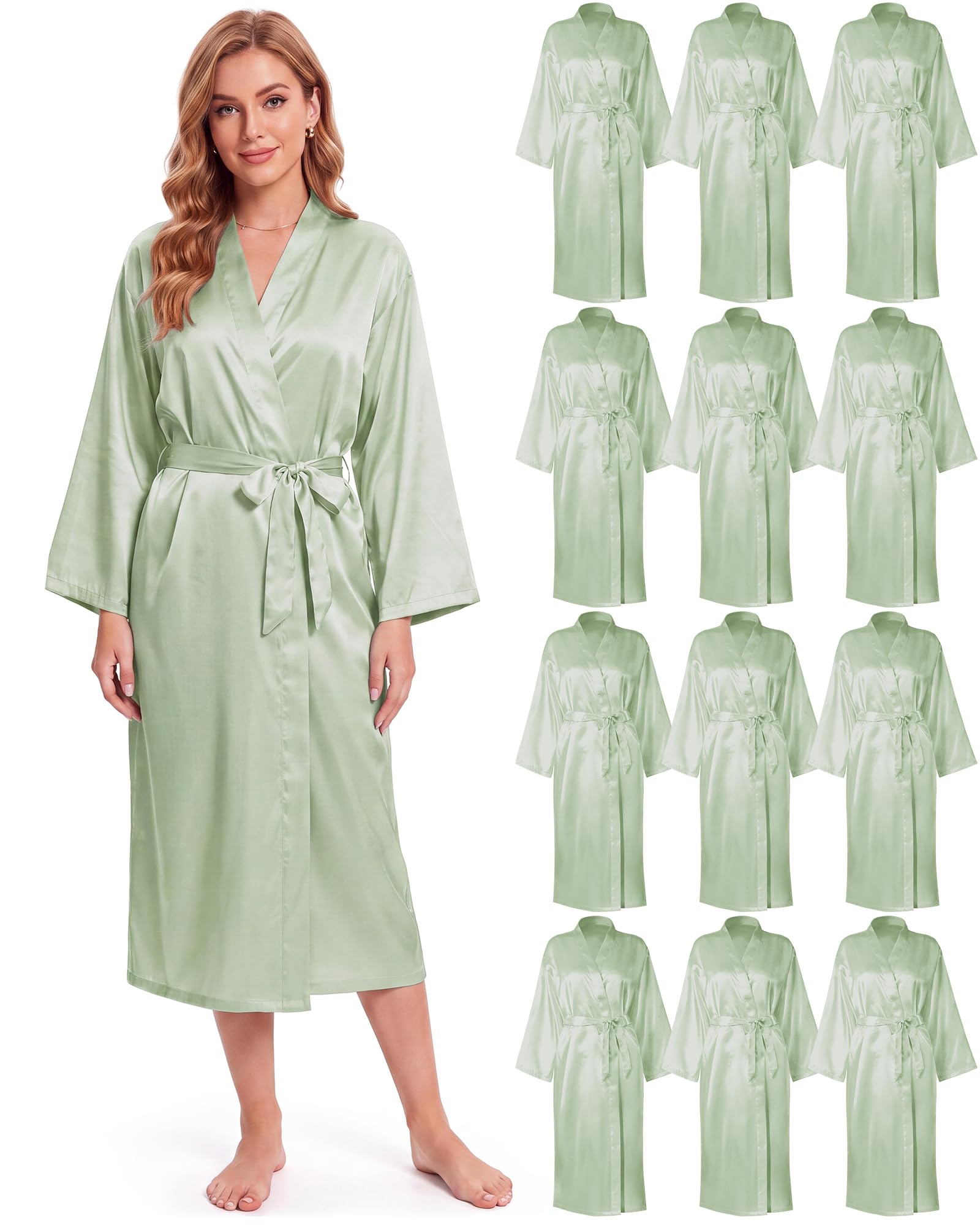Xtinmee 6/12pcs Long Satin Kimono Robe, Sleepwear