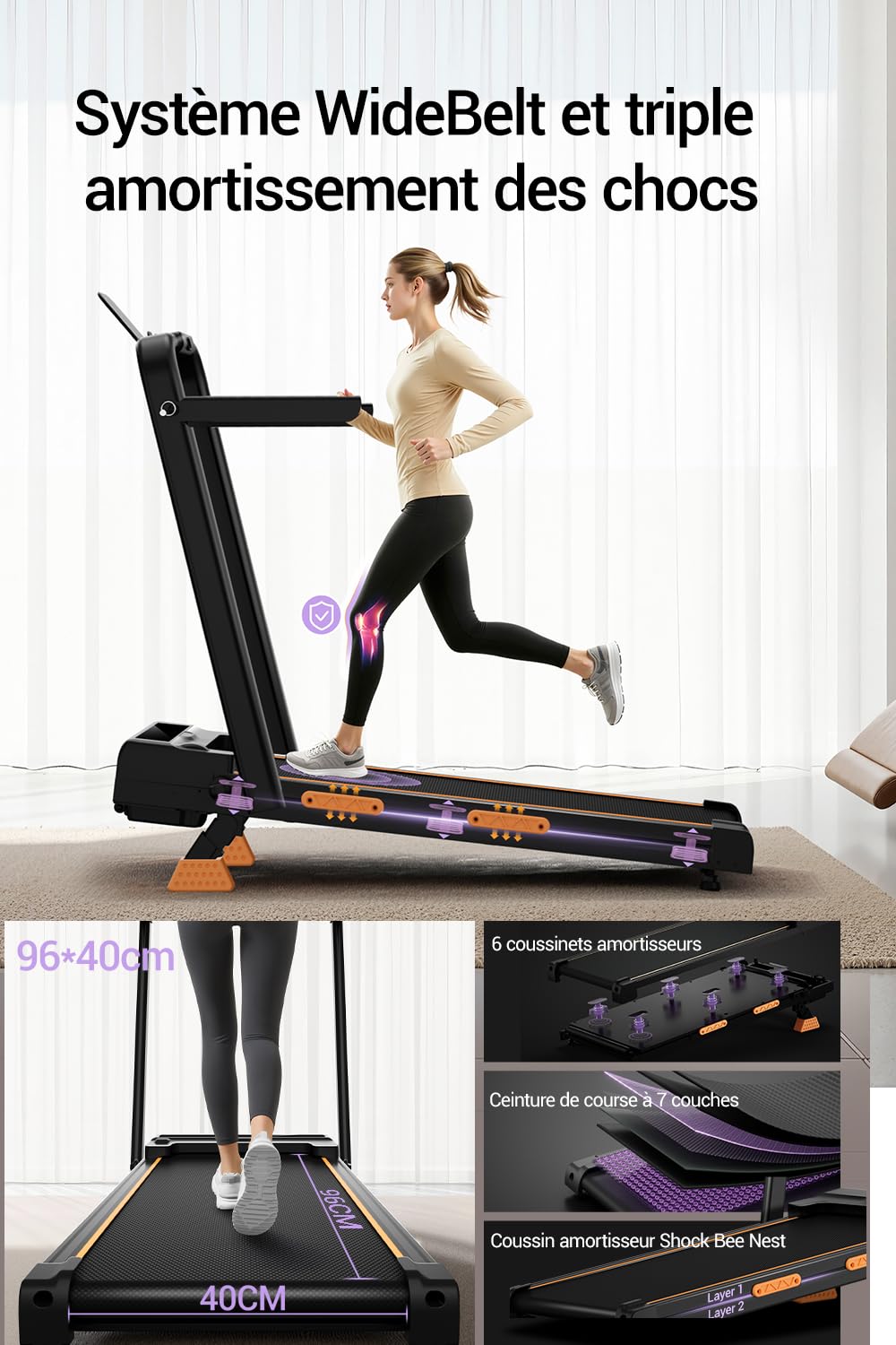 LONTEK Tapis de Course Pliable Inclinable 16%, 10km/h, 3.0CV, 136KG Max Charge