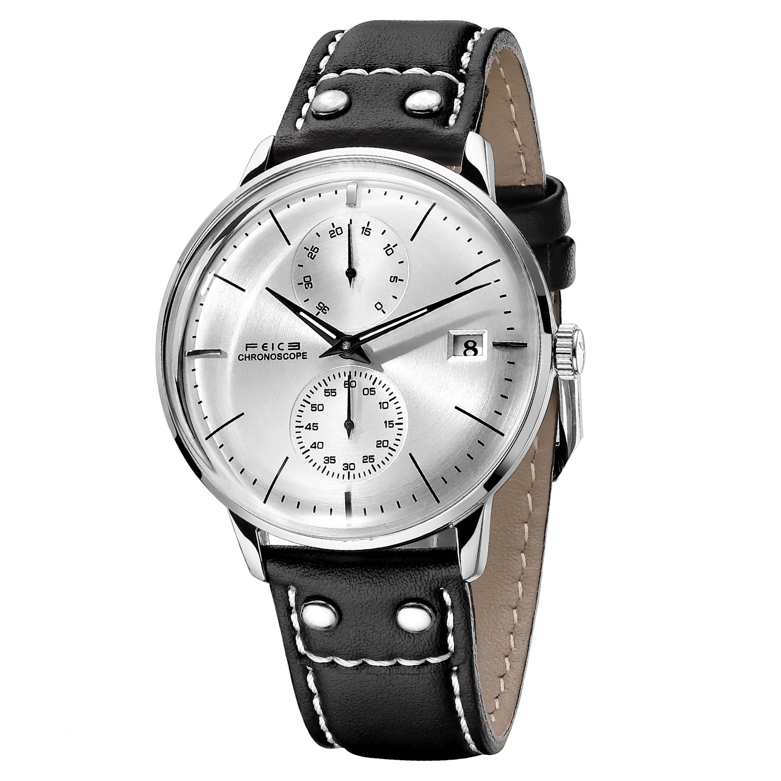 FEICE Orologio Uomo Automatico Orologio Meccanico Carica Manuale Uomo con Vetro Minerale Curvo 2.5D Cinturino in Pelle Cassa 41mm