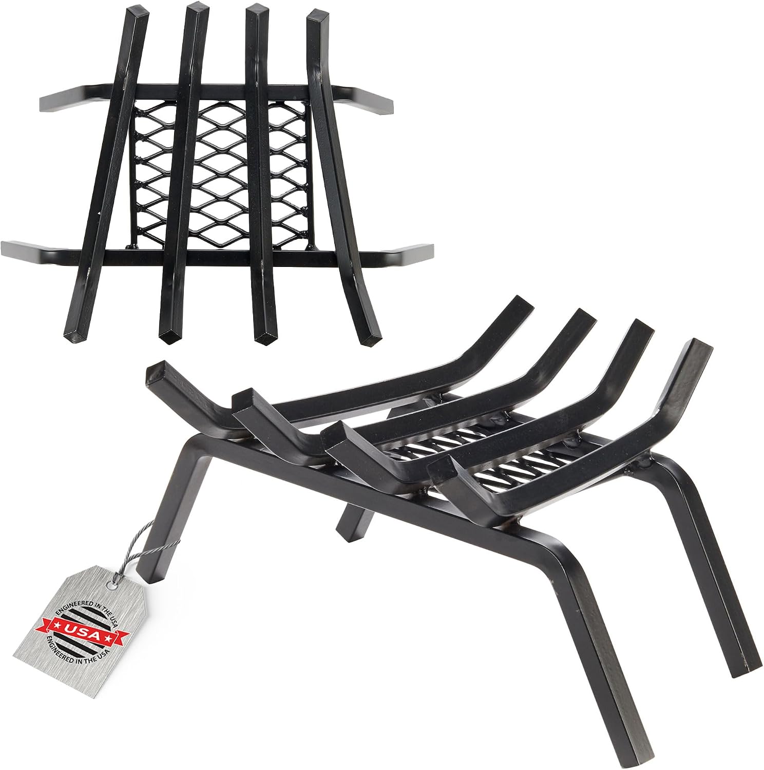 Flame Genie Heavy-Duty Steel Fireplace Grate, Ember Retainer, 18"