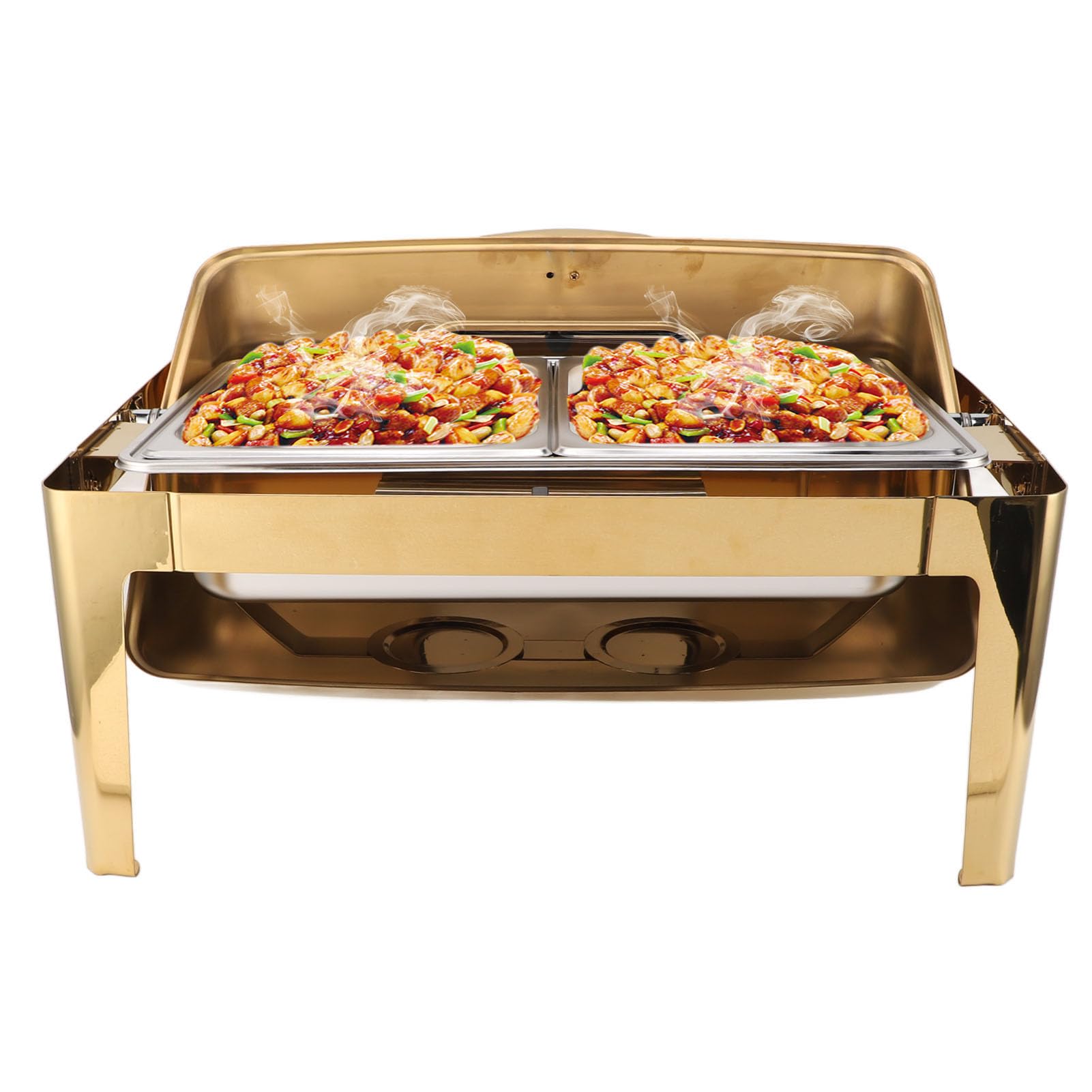 Qcwwy Chafing Dish, Diseño de Tapa de Vidrio Transparente Buffet Calentador de Alimentos Marco de Acero Inoxidable Chafing Dish Eléctrico Fácil Limpieza Chafing Dish Buffet Set (2