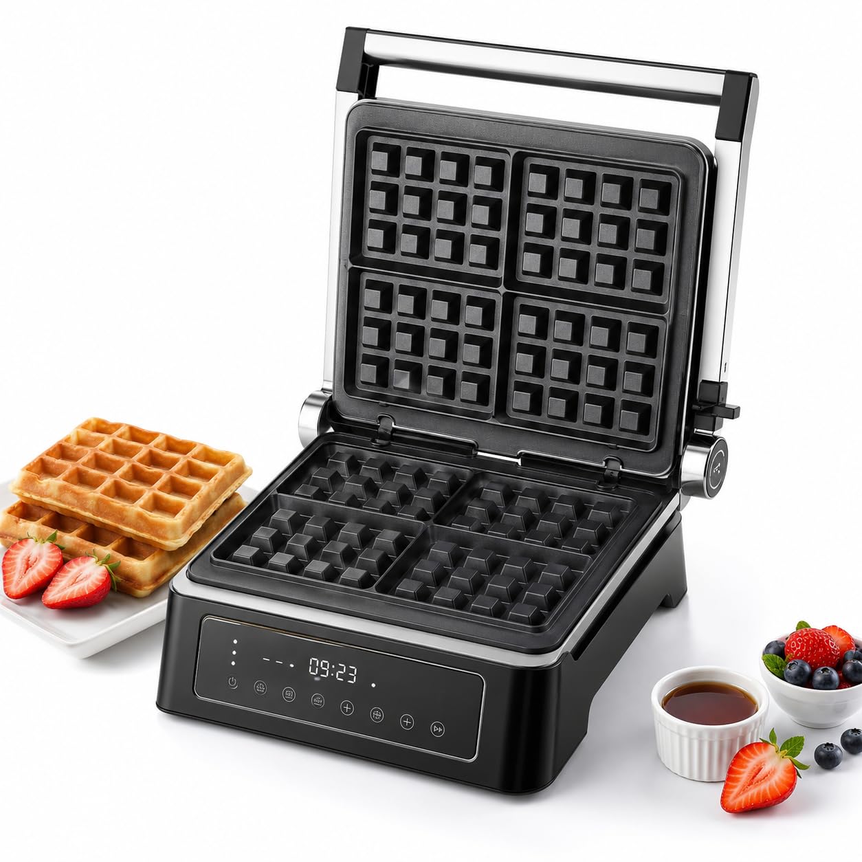 Machine 2-en-1 Steak et Gaufre, Capacité de 4 Sandwichs ou 2 Paninis