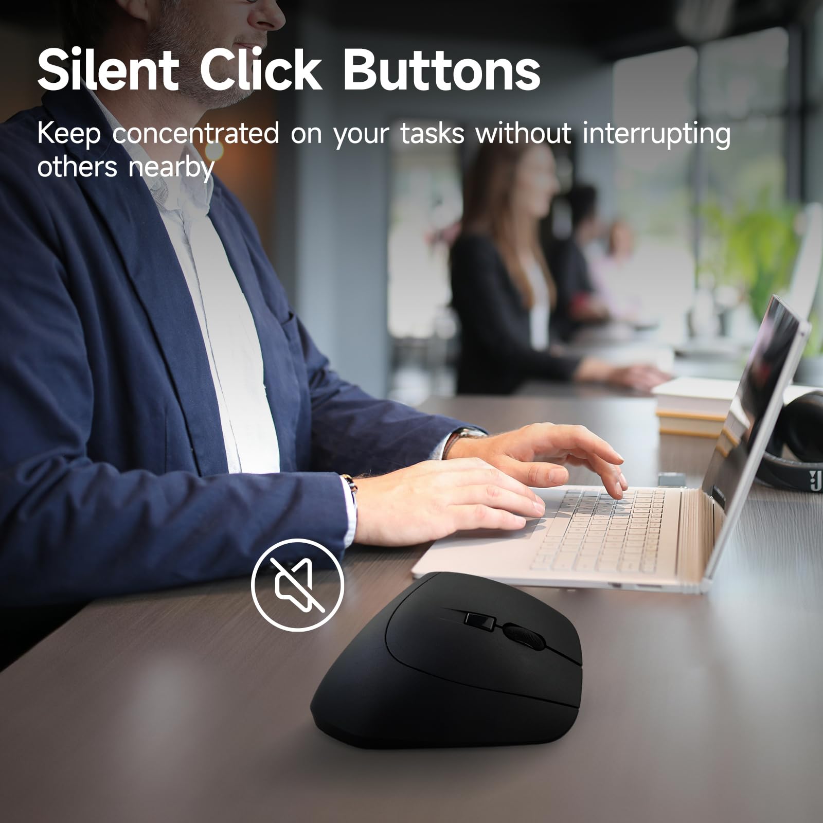 SANWA Ratón ergonómico inalámbrico de 2,4 G, ratón óptico vertical para computadora, clic silencioso silencioso, (800/1200/1600 DPI ajustable, 6 botones) compatible con MacBook, portátil, Windows, Mac
