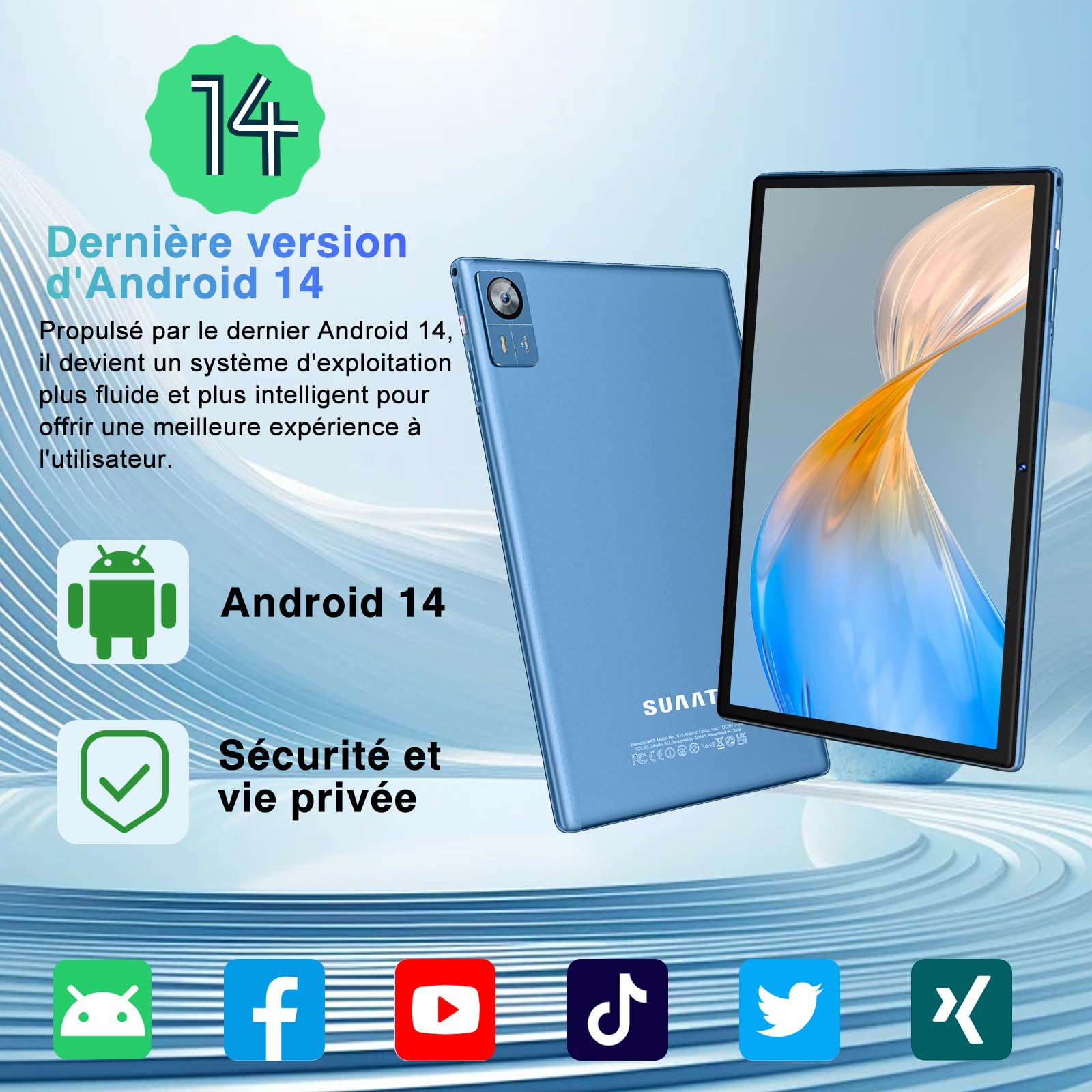 Tablets Android 14 10 Pollici 22GB RAM+128GB ROM(1TB TF), Octa-Core 2.0Ghz, 5G+2.4G WiFi, Bluetooth 5.0, GPS, 8MP + 5MP,Widevine L1, Tipo C, OTG, Cast, Tablet PC con Custodia, Tastiera e Mouse, Blu