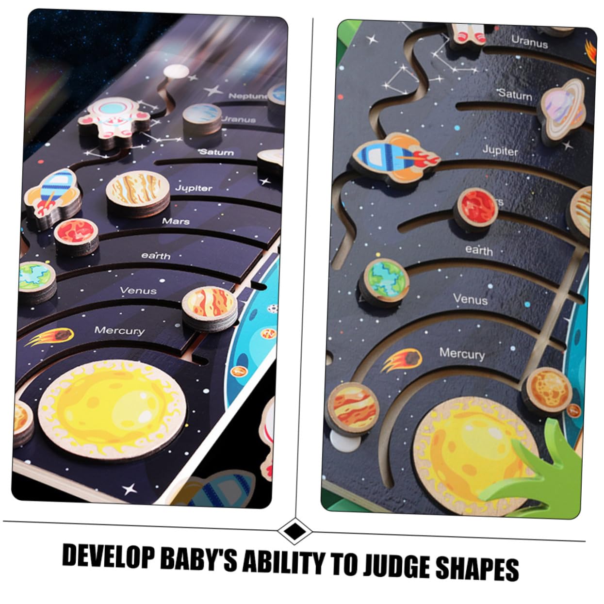 ifundom Puzzle Sistema Solare in Legno e Riconoscimento delle Forme per Bambini che Sviluppa Abilità Cognitive Pianeti Colorati, Gioco Educativo per Attività Prescolari