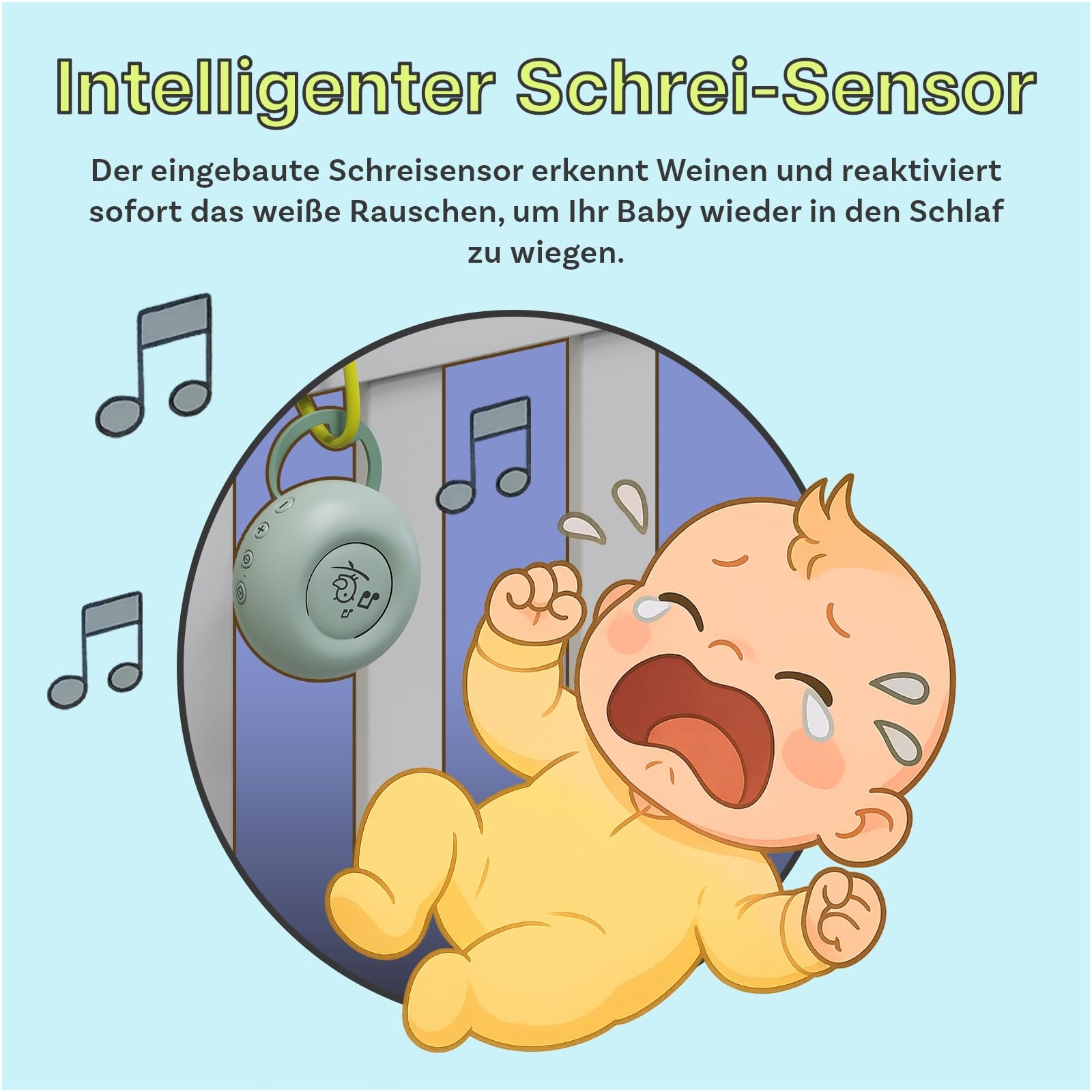 White Noise Machine Baby von MMOBIEL – mit 20 beruhigenden Klängen, Schrei-Sensor, Timer & USB-C – Tragbare Einschlafhilfe mit Weißem, Pinkem & Braunem Rauschen, Naturgeräuschen & Schlafliedern –Grün