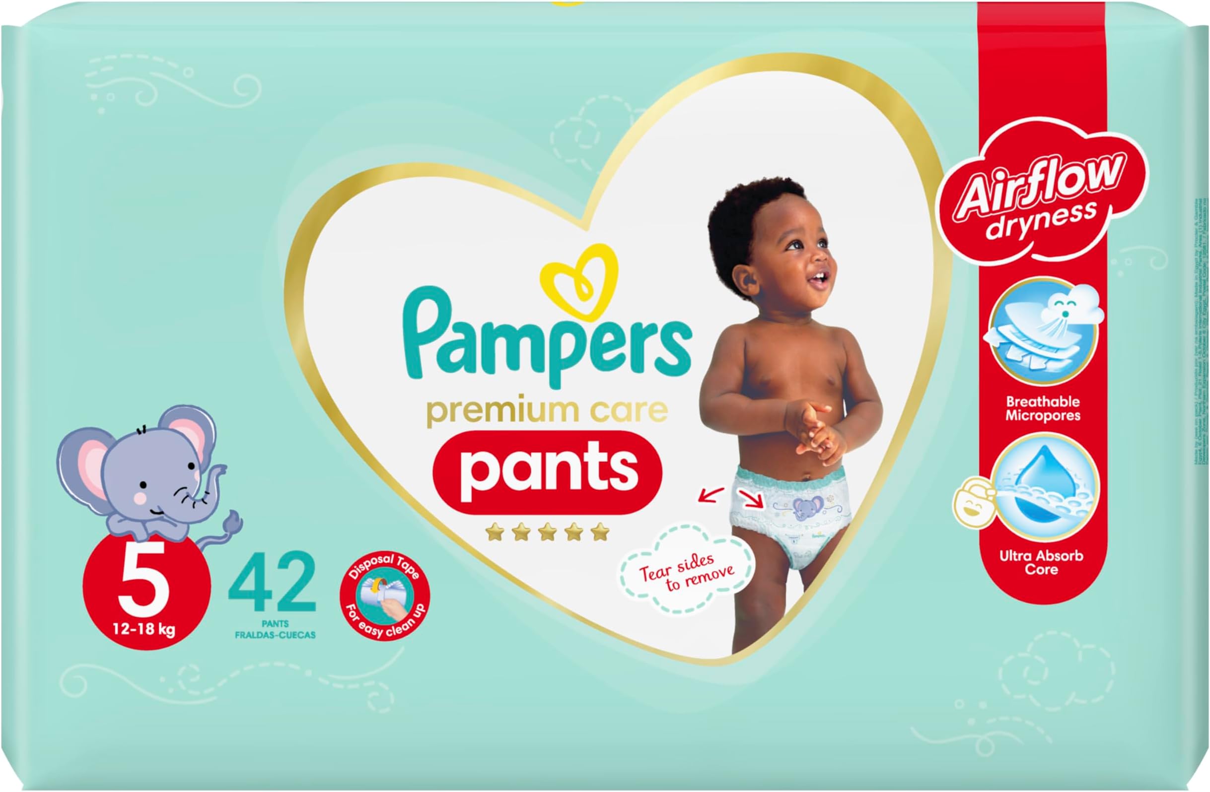 Pampers Premium Care Pants Diapers, Size 5, 12-18kg, Unique Softest Absorption for Ultimate Skin Protection, 40 Count