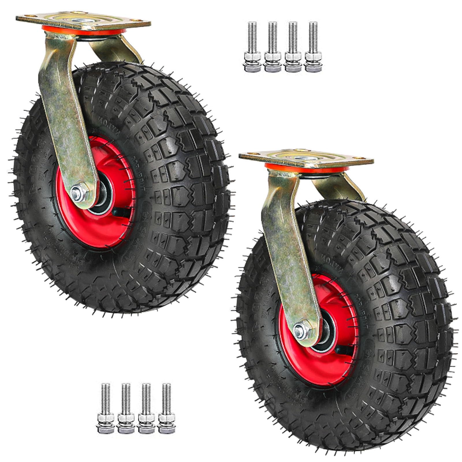 GBRJUYF Pneumatic Wheelbarrow Wheel 200/250mm Rubber Swivel Caster with Brake Double Bearings Ideal for Hand Carts Work Tables and Furniture Wheels