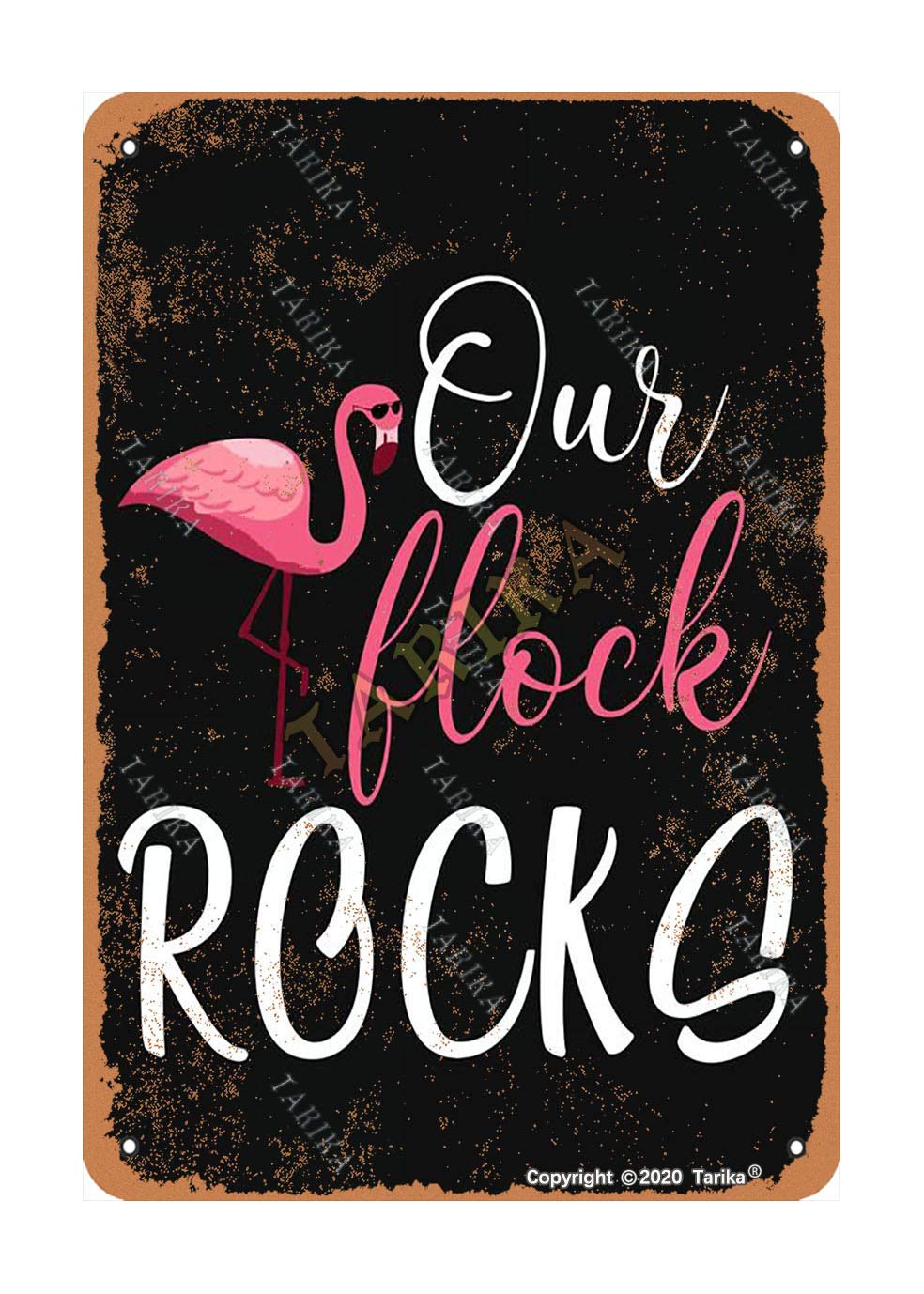 Tarika Our Flock Rocks Flamingo 20X30 Cm Metal Retro Look Decoration Painting Sign For Home Kitchen Bathroom Farm Garden Garage Funny Wall Decor