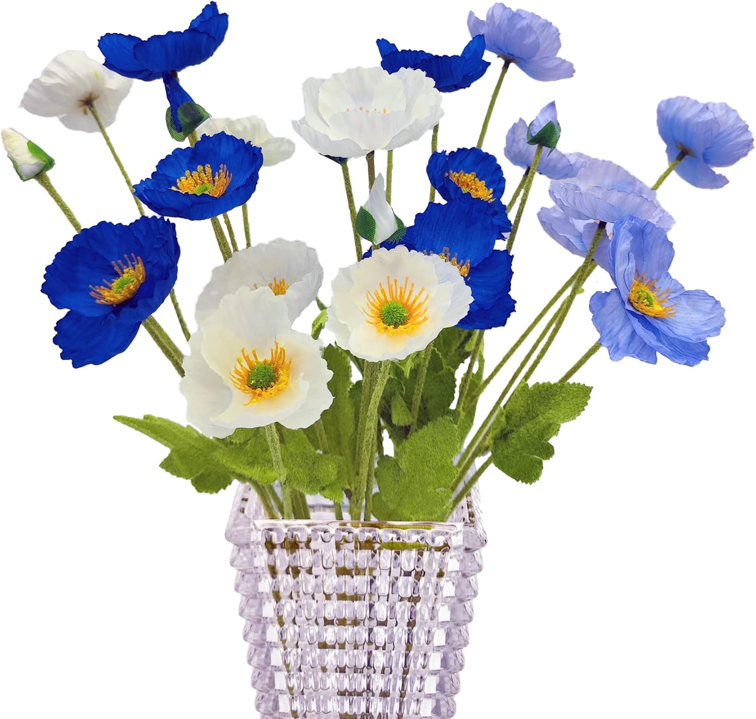 Artificial Poppy Realistic Poppy, Blue Fake Poppy Silk Flowers, Fake Poppy Silk Flowers, 5 Stems Total 15 Flowers for Home Decoration, Party Decoration, Wedding Decoration, BLBL5