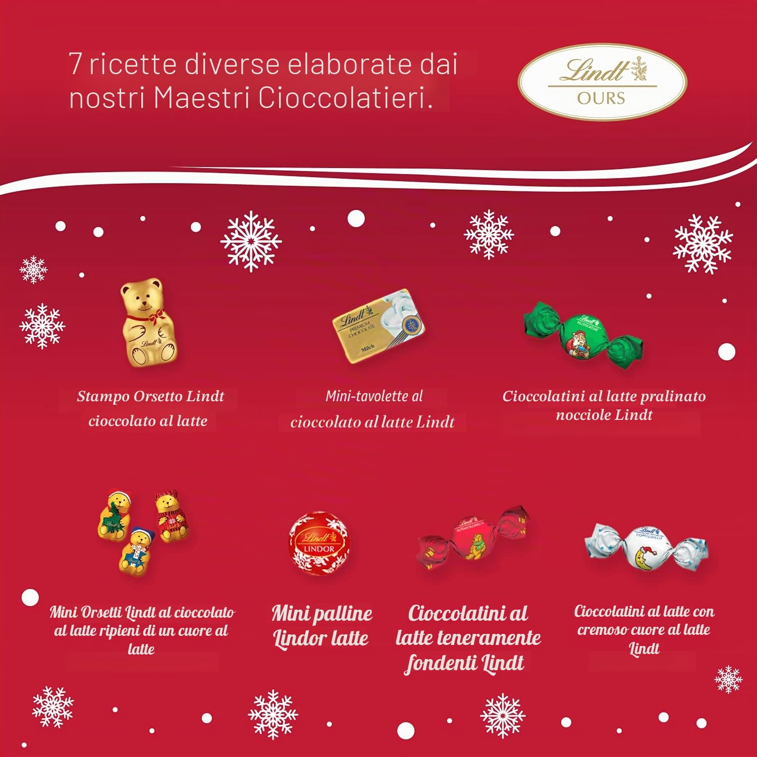 Lindt - Calendario dell'Avvento a forma di orsacchiotto con cioccolato al latte, 172 g