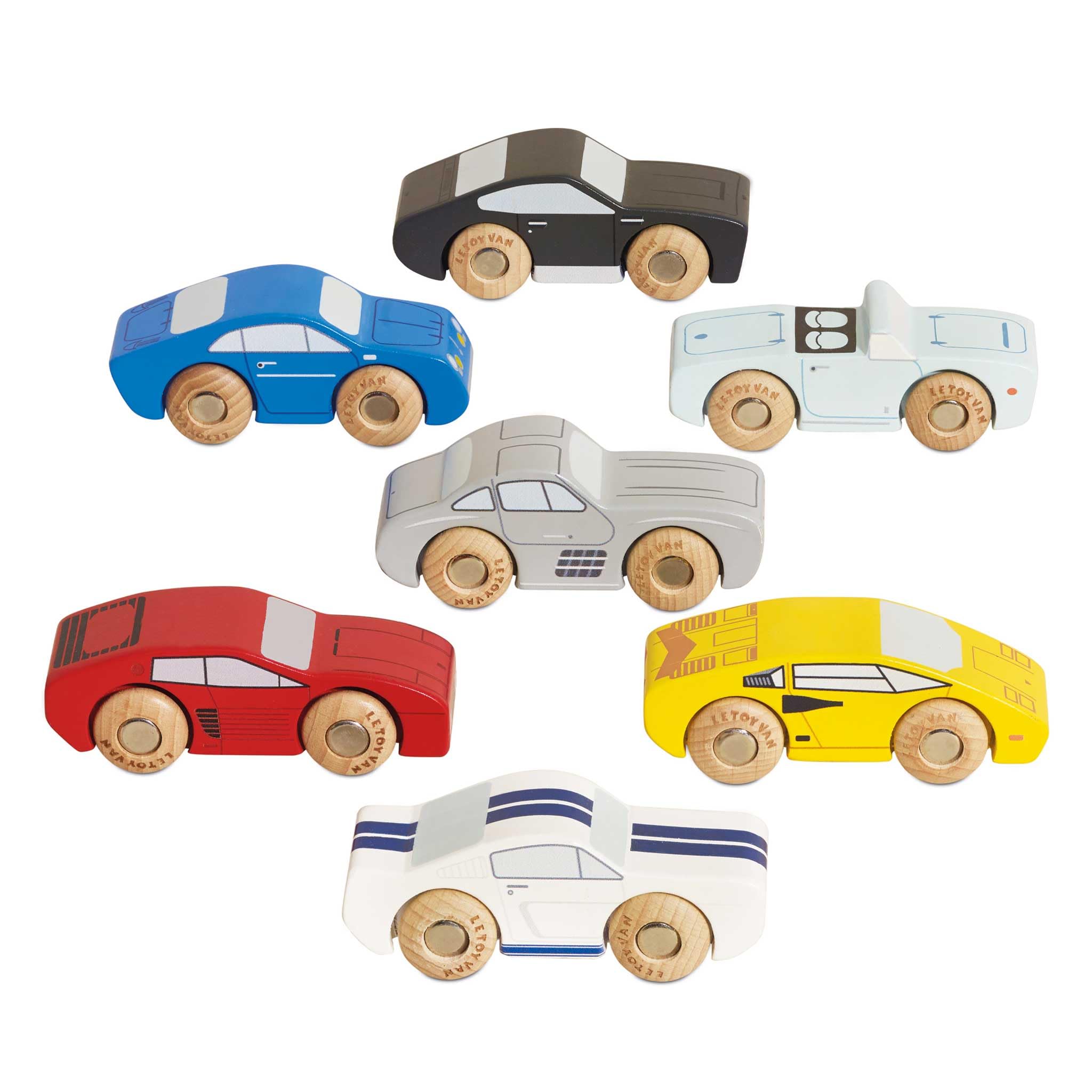 Le Toy Van - Classic Wooden Sports Cars | 7 Piece Childs Car Play set - Suitable for Ages 3+ years