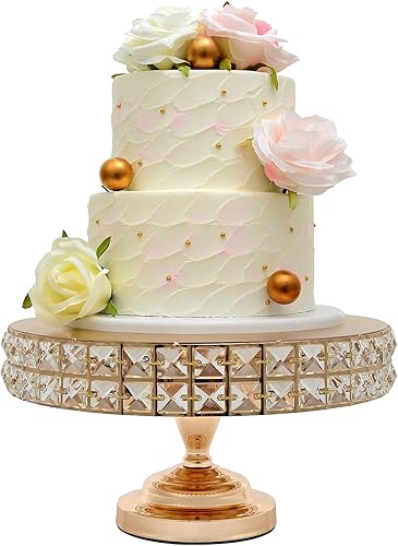 Miniatura 1 de Pedestal de metal decorativo dorado de 12 pulgadas para pasteles, soporte elevador con cristales minerales auténticos, perfecto para bodas,