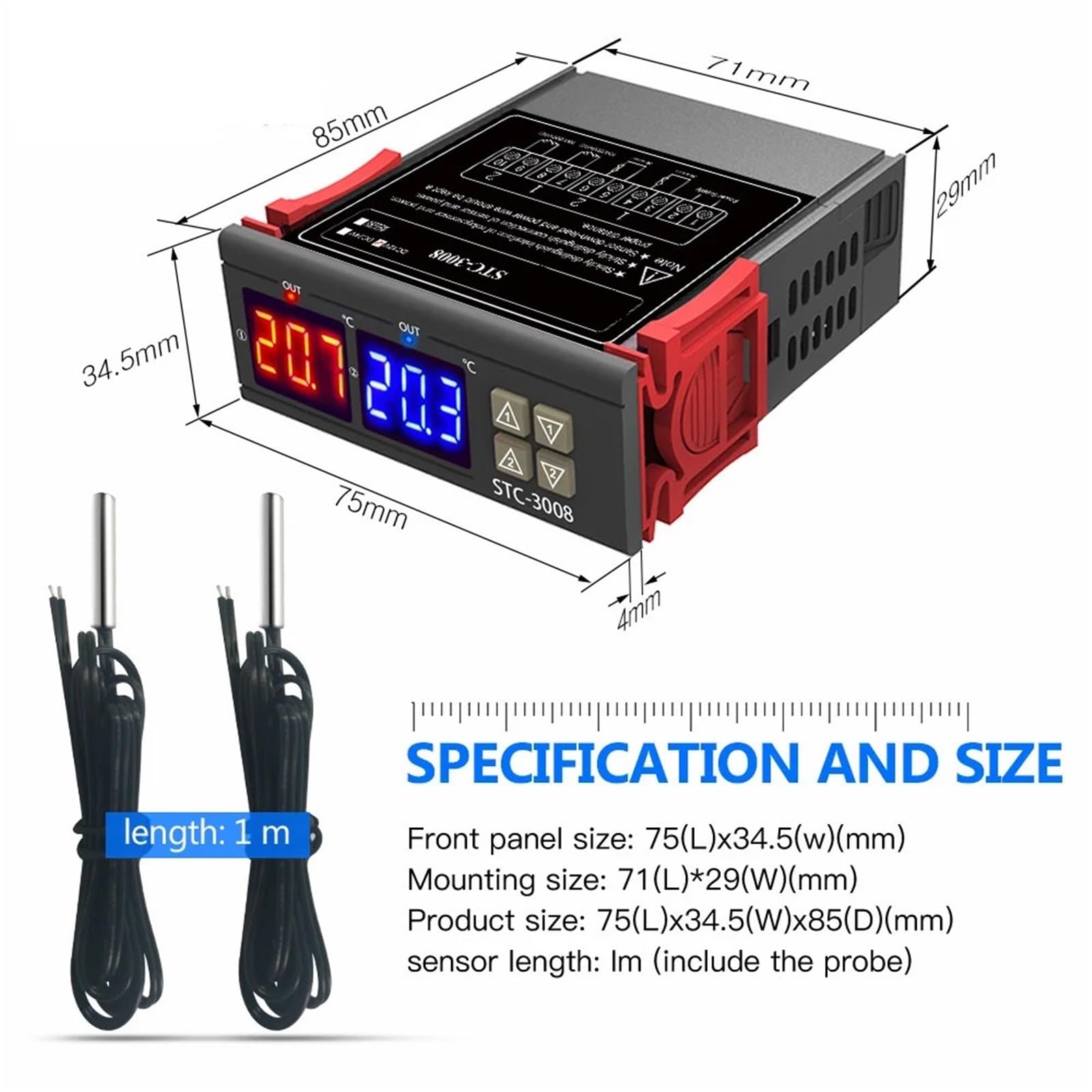 STC-3008 Doppio LED Digitale Regolatore di Temperatura Termostato Termoregolatore Incubatore 12V 24V 110V 220V for Utensili Industriali(AC110V-200V)