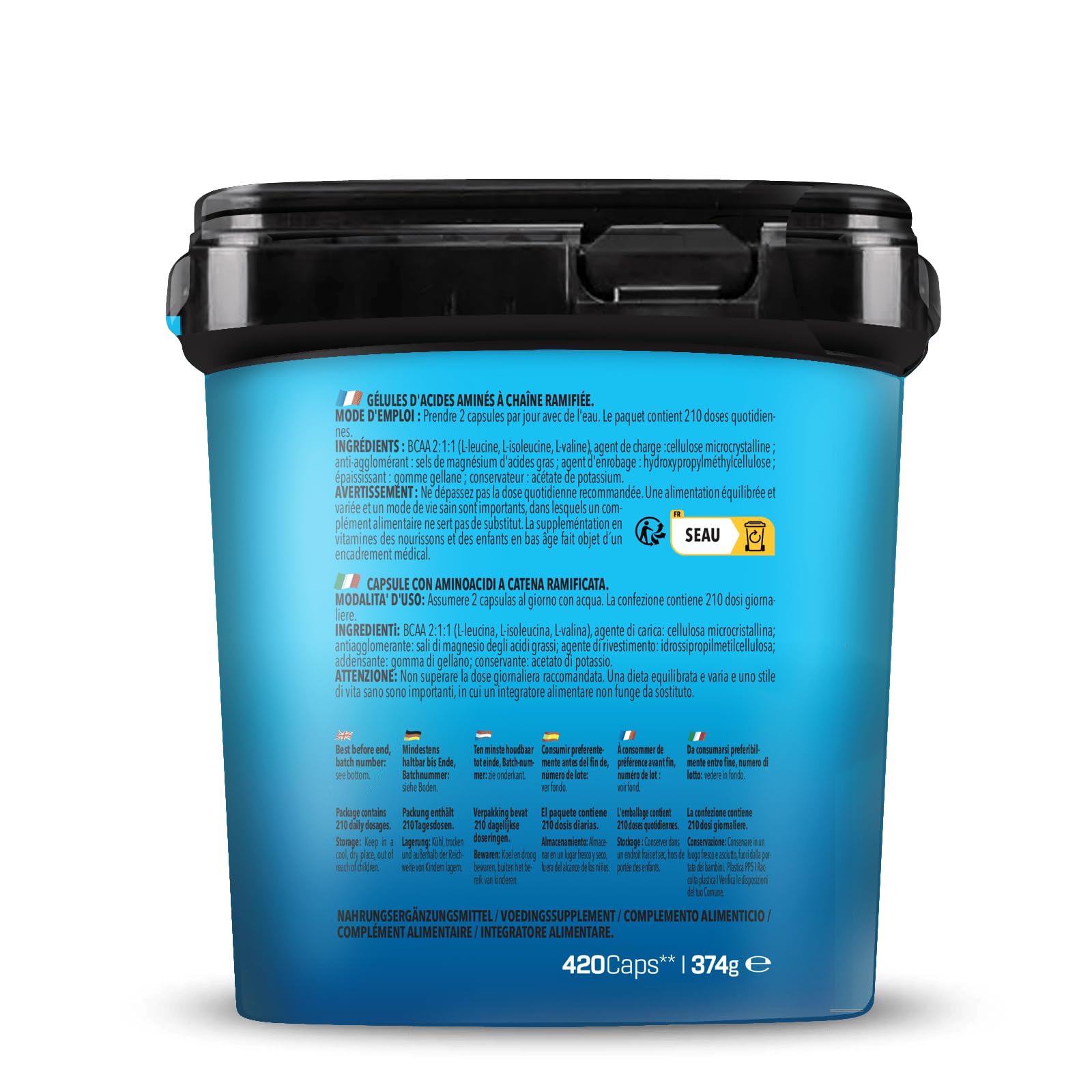 Bodylab24 BIG PACK BCAA 420 Kapseln, 1200mg BCAA im Verhältnis 2:1:1 je Portion, enthält L-Leucin, L-Isoleucin und L-Valin, einfach in der Dosierung durch praktische Kapselform