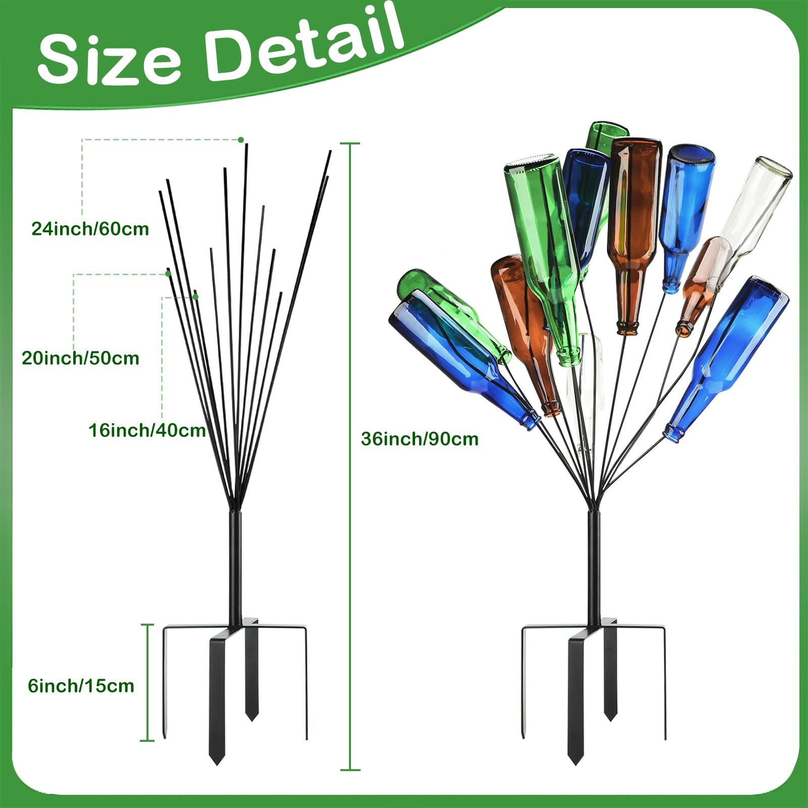 Weinflaschenhalter aus Metall, 12 Stück, für Garten, draußen, 91,4 cm, dekorativ, bunt, Glasflaschenhalter, künstlich, rostfrei, Garten, Kunst für Rasen, Hof, Outdoor-Dekoration, 2 Stück