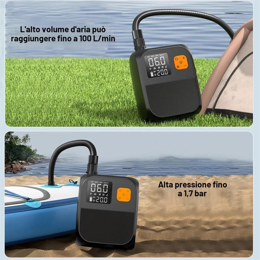 8000mAh Pompa di Paddle Elettrico Pompa Ad Aria Portatile Sup, Pompa Ad Aria Senza Fili con Funzione Di Gonfiamento, Pressione Massima 25 Psi & Illuminazione a LED, Adatto Per Tavole A Vela/Sup (nero)