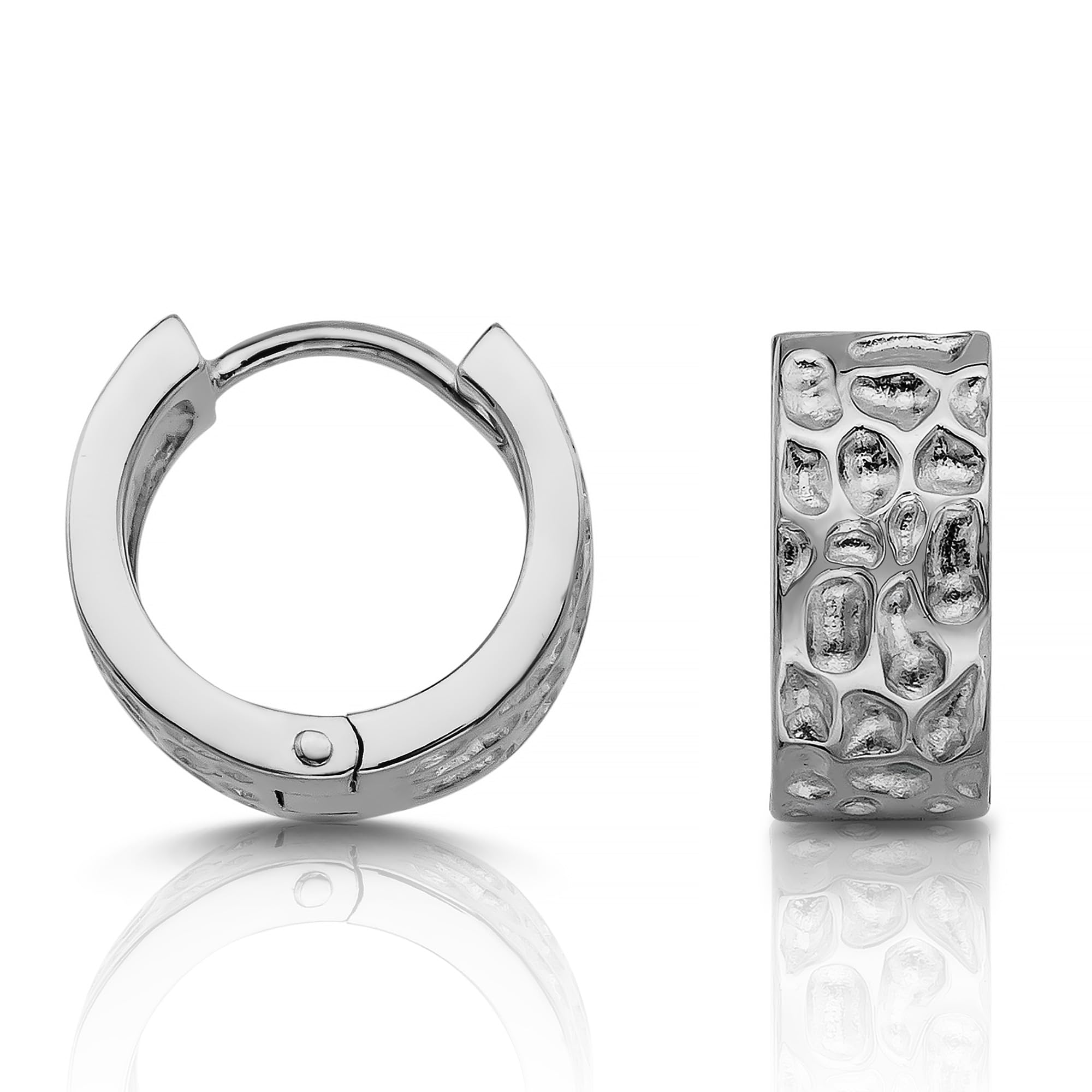CASSINI Klappcreolen Ohrringe Silber 925 – Breite Creolen Silber 925 Klein, Poliert aus 925 Sterling Silber, Felsmuster Creolen für Damen,Ohrringe Allergiefrei und Nickelfrei – 3CTH