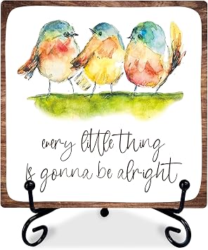 6" Spring Decorations, Every Little Thing Is Gonna Be Alright, Bathroom Shelf Decor With 1 Metal Support For Home, Office Bedroom Desk Accessories - B12
