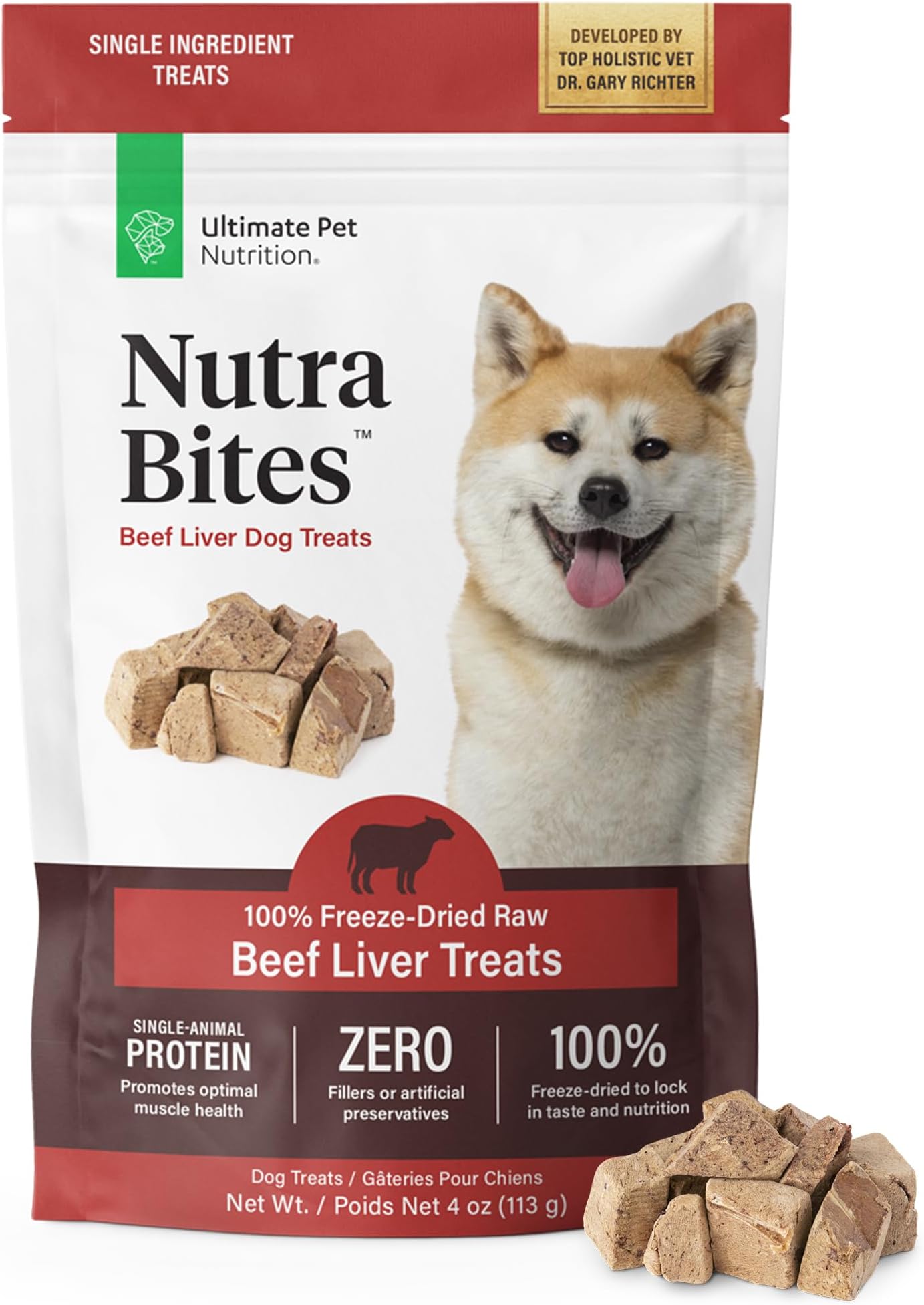 Nutra Bites Freeze Dried Raw Single Ingredient Training Treats Food Topper for Dogs, 4 Ounces, Beef Liver