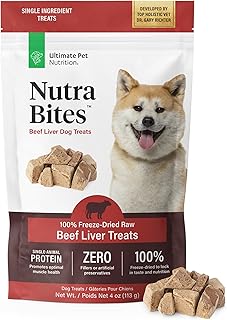 ULTIMATE PET NUTRITION Nutra Bites Freeze Dried Raw Single Ingredient Training Treats Food Topper for Dogs, 4 Ounces, Beef Liver