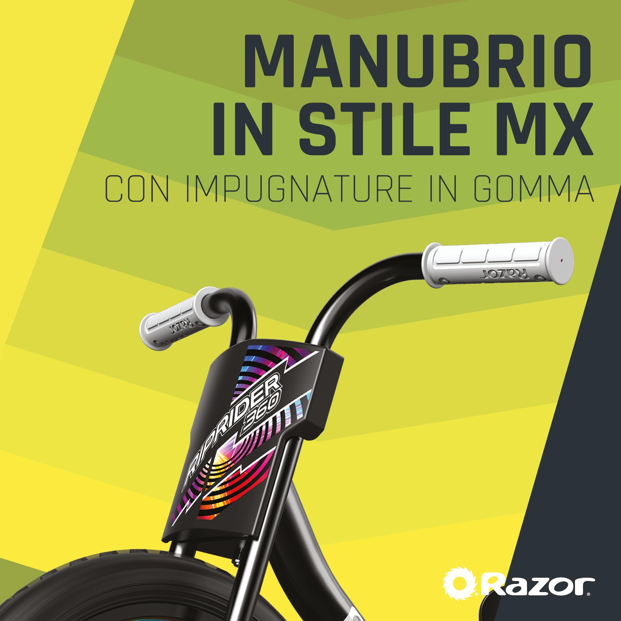 Razor RipRider 360 Lightshow - Triciclo per Bambini dai 5 anni in su con Sterzo a 360°, Luci Multicolori Attivate dal Movimento, Trike a 3 Ruote con Ruote Posteriori - Nero
