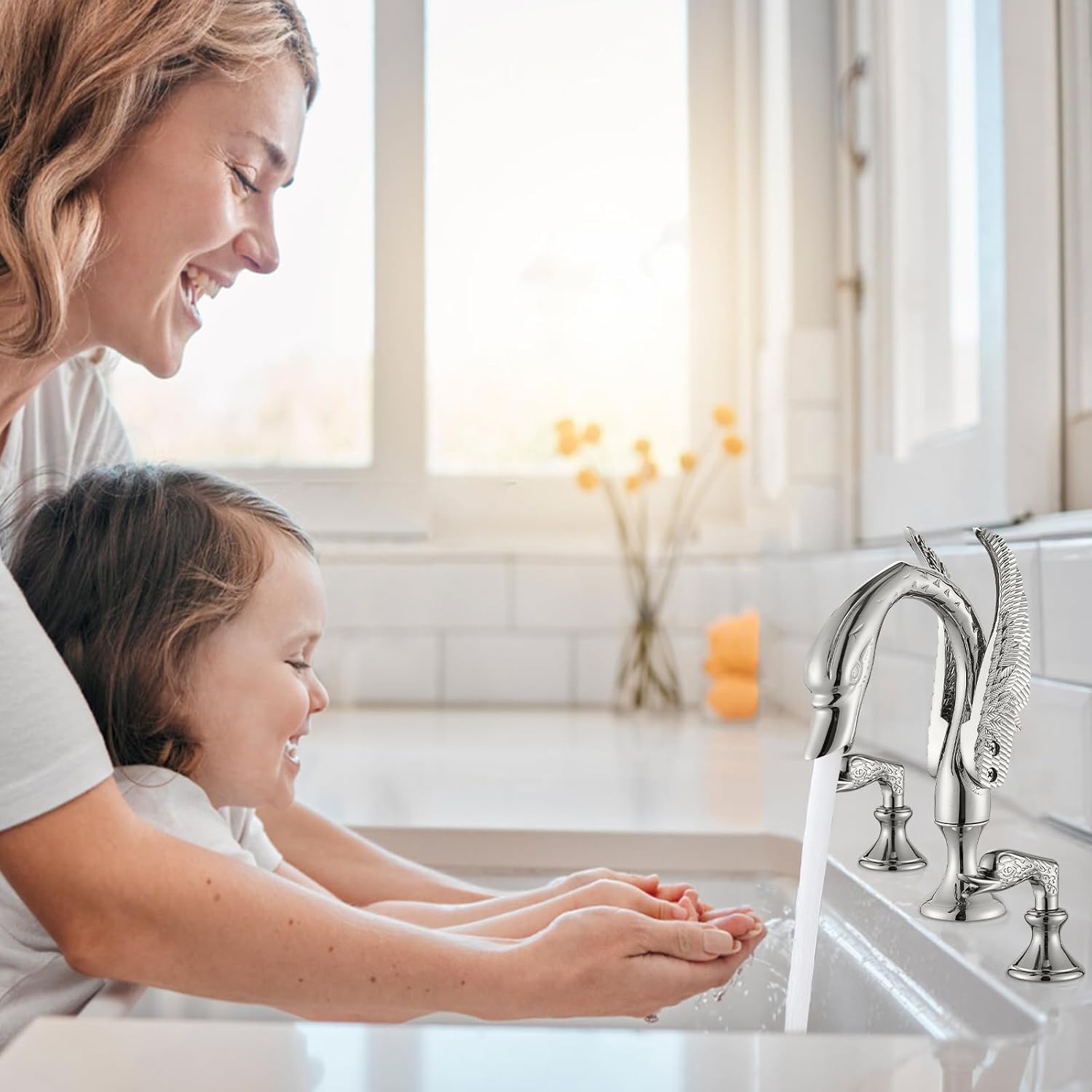 Luxurious Gold Swan Vessel Sink Faucet with Dual Handles