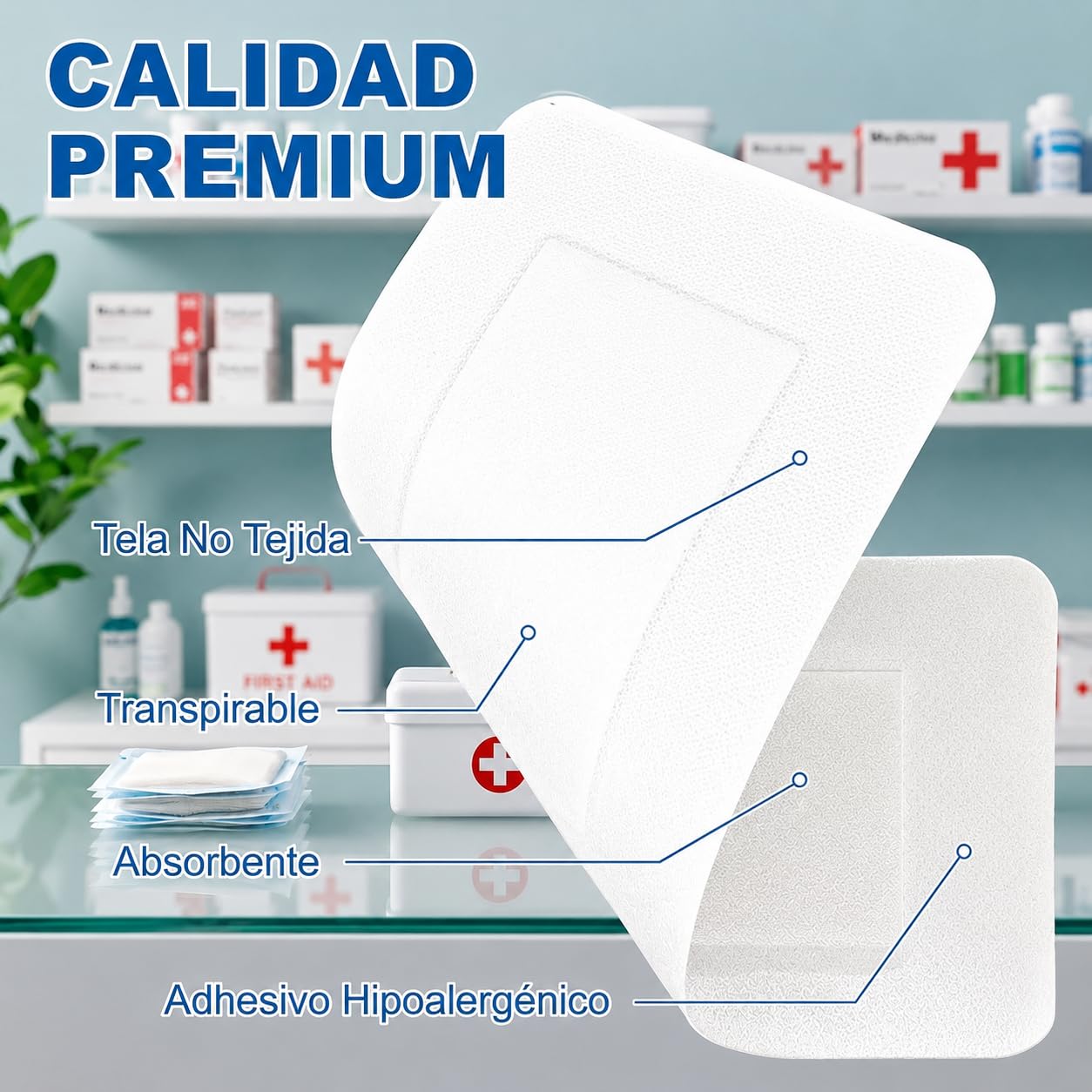 Pack 150 Unidades, 100 Apósitos Adhesivos Estériles Transpirables (5cm x 7,2cm) + 50 Gasas Esteriles de Tejido Sin Tejer (5cm x 5cm) Apositos Adhesivos Parches para Heridas Compresas de Curación