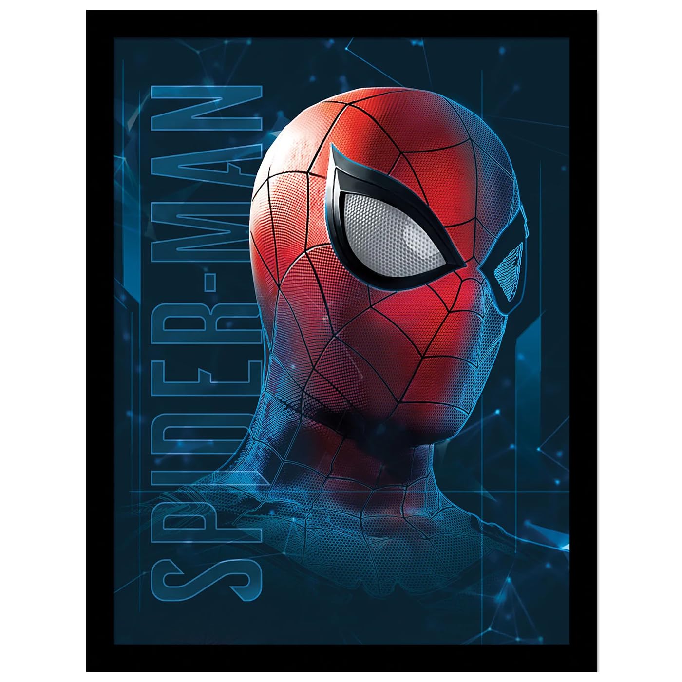 Poster Spider-Man encadré gros plan bleu rouge déco murale - 2