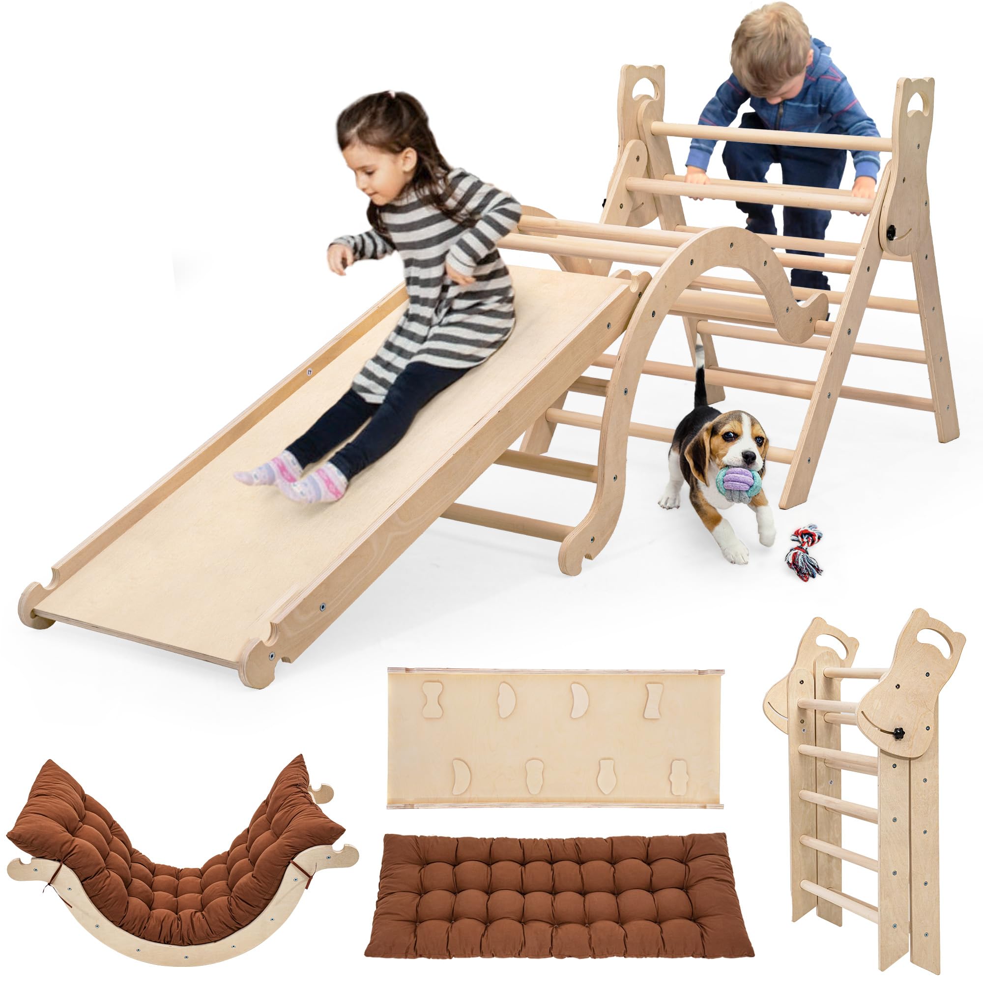 Photo 1 of ** sold as is no refund/return**INNOPLAY Foldable Toddler Climbing Toys Indoor Jungle Gym, Pikler Triangle Set with Cushion, Slide, Arch and Triangle Canvas, 8-in-1 Montessori Climbing Set(1.5-8yrs)