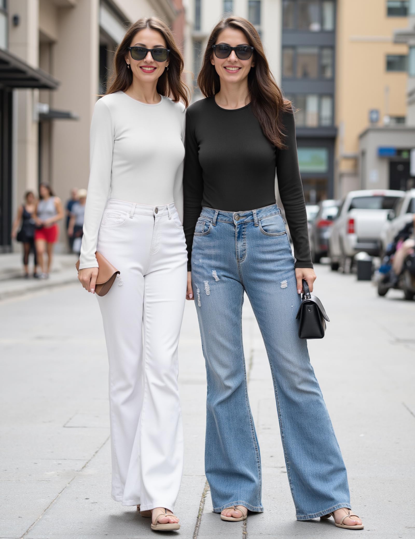 Aottori Maglia Donna Manica Lunga Girocollo Maglietta Costine Aderente Basic Tops Slim Fit Elegante T-Shirt Elasticizzato Tinta Unita Casual