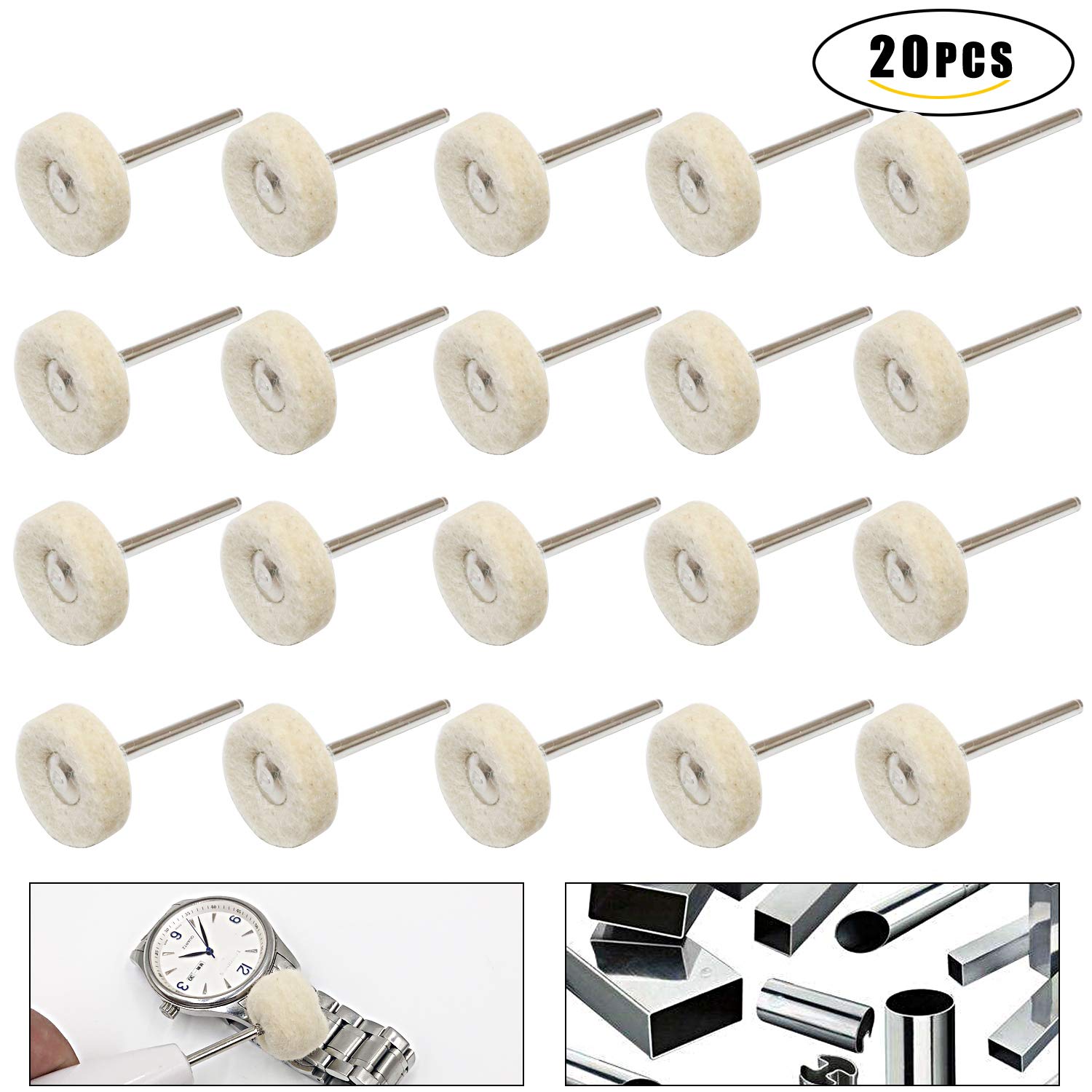 Produktbild von 10 Polierkugeln Aus Wolle – 25 Mm – Mit Griff 3 Mm – Für Schmuck, Uhren & Metall – Polierscheiben