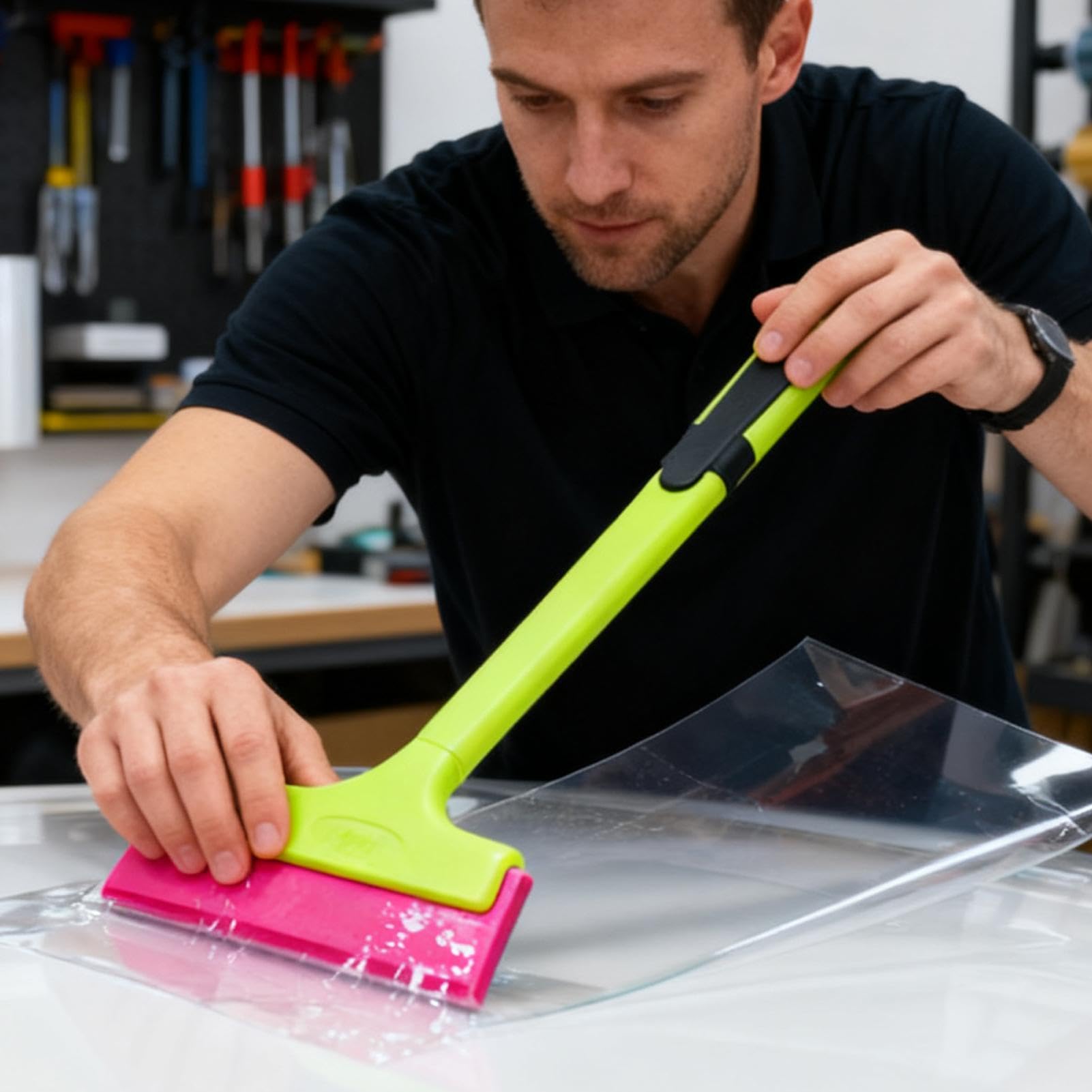 Escobilla De Goma para Película Automática: Tintado De Lunas De Automóvil, Kit De Escobilla De Goma, Herramienta para Tendón De Res De Pom con Doble Filo, Mango Ergonómico, Uso Cómodo, Instalaci