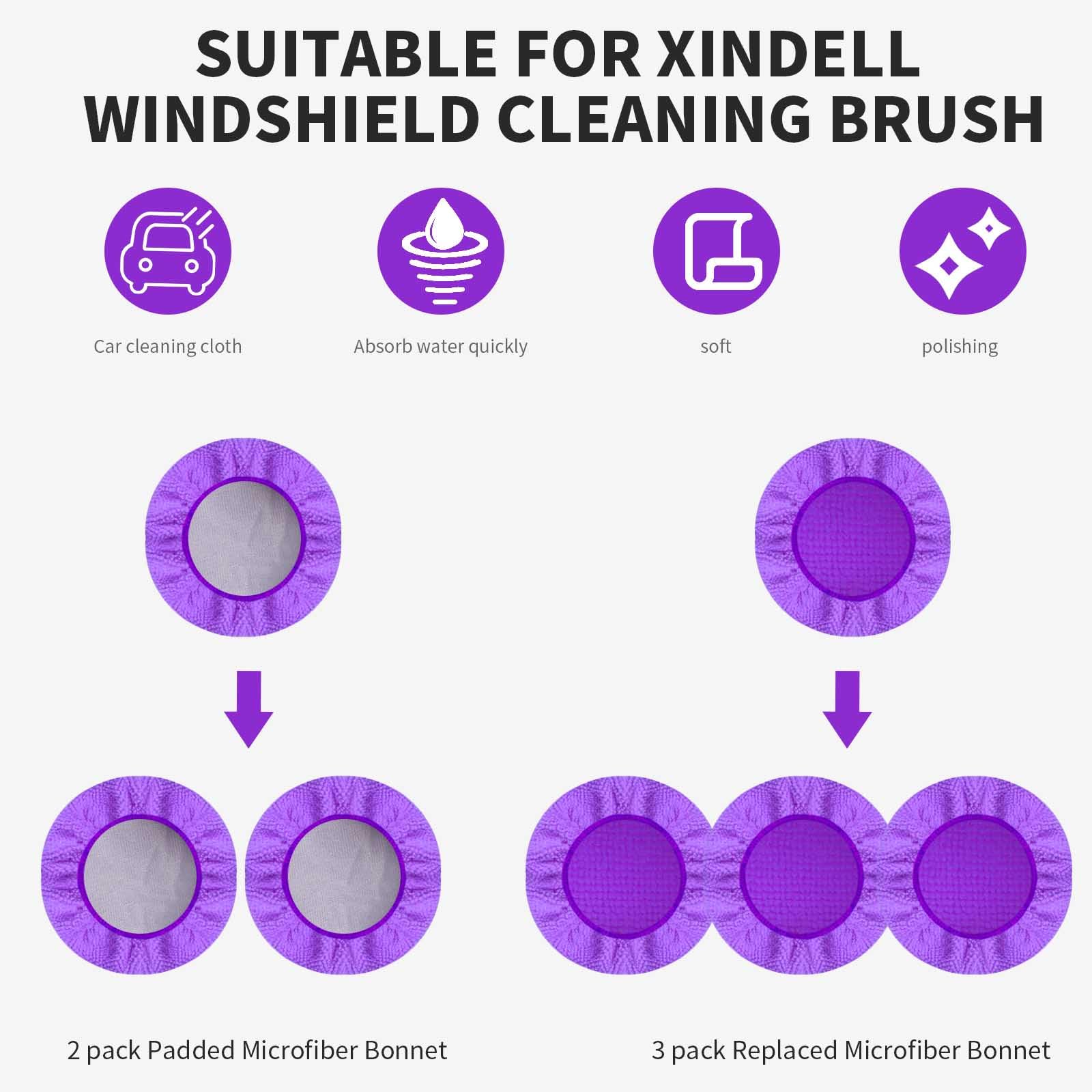 Paquete de 5 paños de microfibra reemplazados para el cuidado del automóvil para XINDELL Cepillo de limpieza de parabrisas de rizo de algodón lavable almohadillas de lavado de coche – 5 pulgadas de