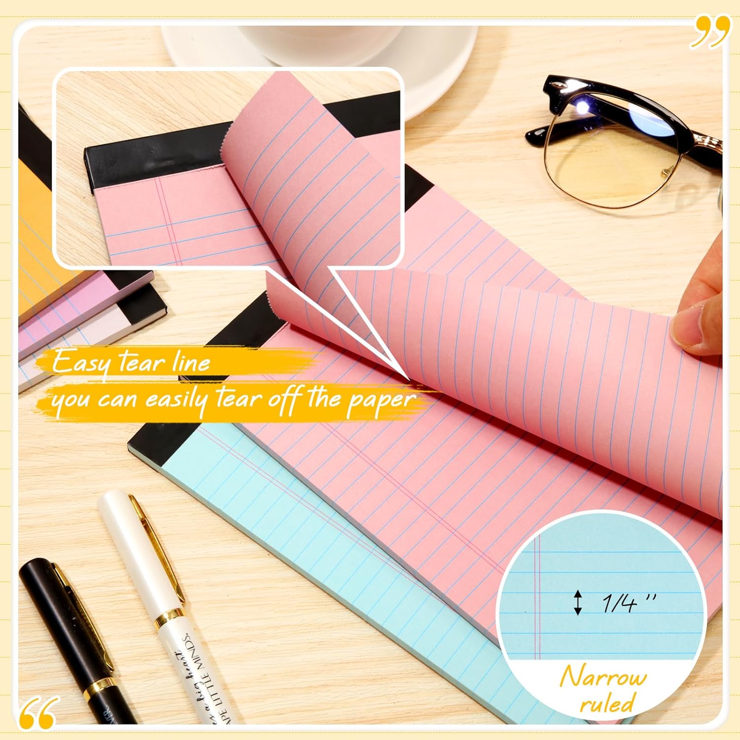 Fuutreo 12 Pcs 5" x 8" Legal Pad Writing Notepads 50 Sheets Small Legal Pad Narrow Ruled Multiple Color Lined Paper for School College Office Supplies Work (Multicolor) - Image 3