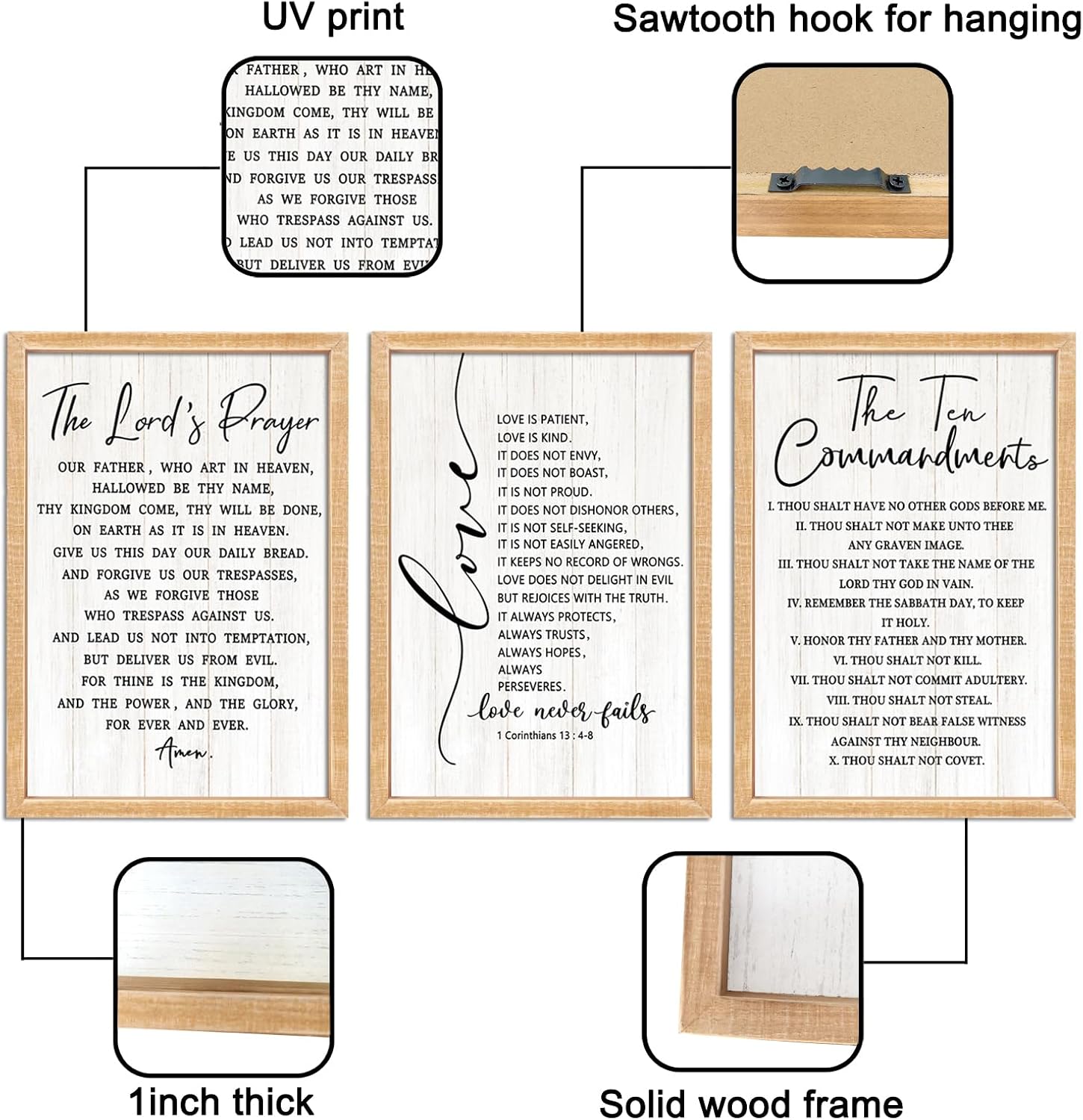 Vintage Rustic Bible Verse Framed Wall Art Set of 3, 11''×16'' Retro Positive Religious Christian Quotes Sign for God Jesus Christ Prayer, Cottagecore Holy Inspirational Catholic Scripture Decor image 3
